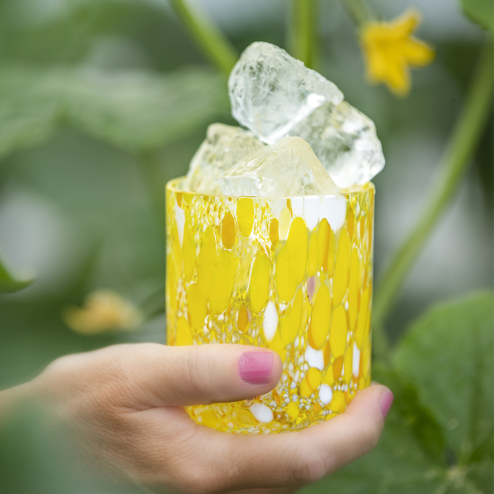 Magnor Swirl drikkeglass/lykt 35 cl gul multi