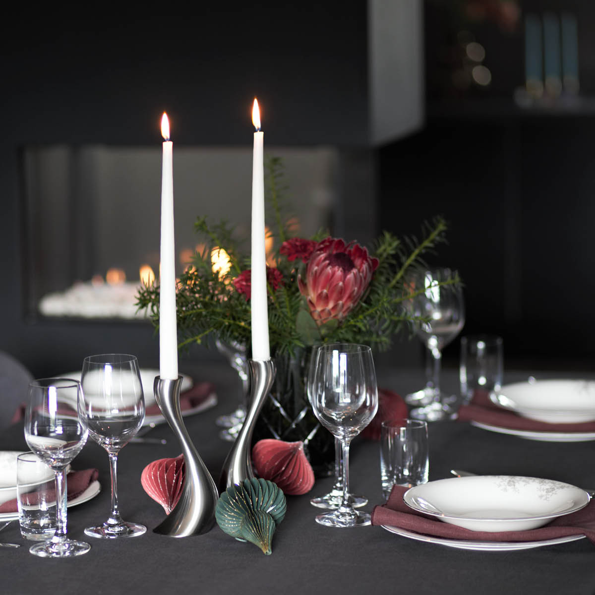 Georg Jensen Cobra Ljusstake 2-pack 20 cm Rostfri Matt