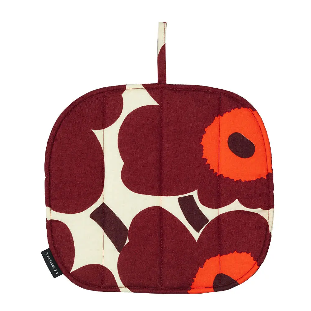 Pieni Unikko patalappu 21,5x21,5 cm vanilja/viininpunainen/punainen