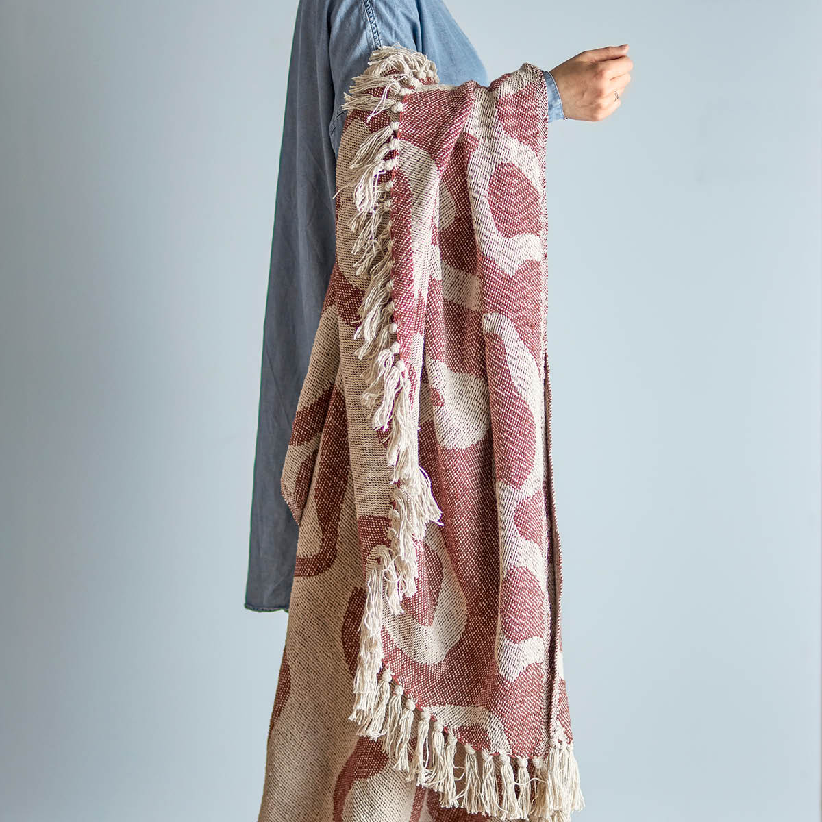 Bloomingville Salobre pläd 160x130 cm röd/natur