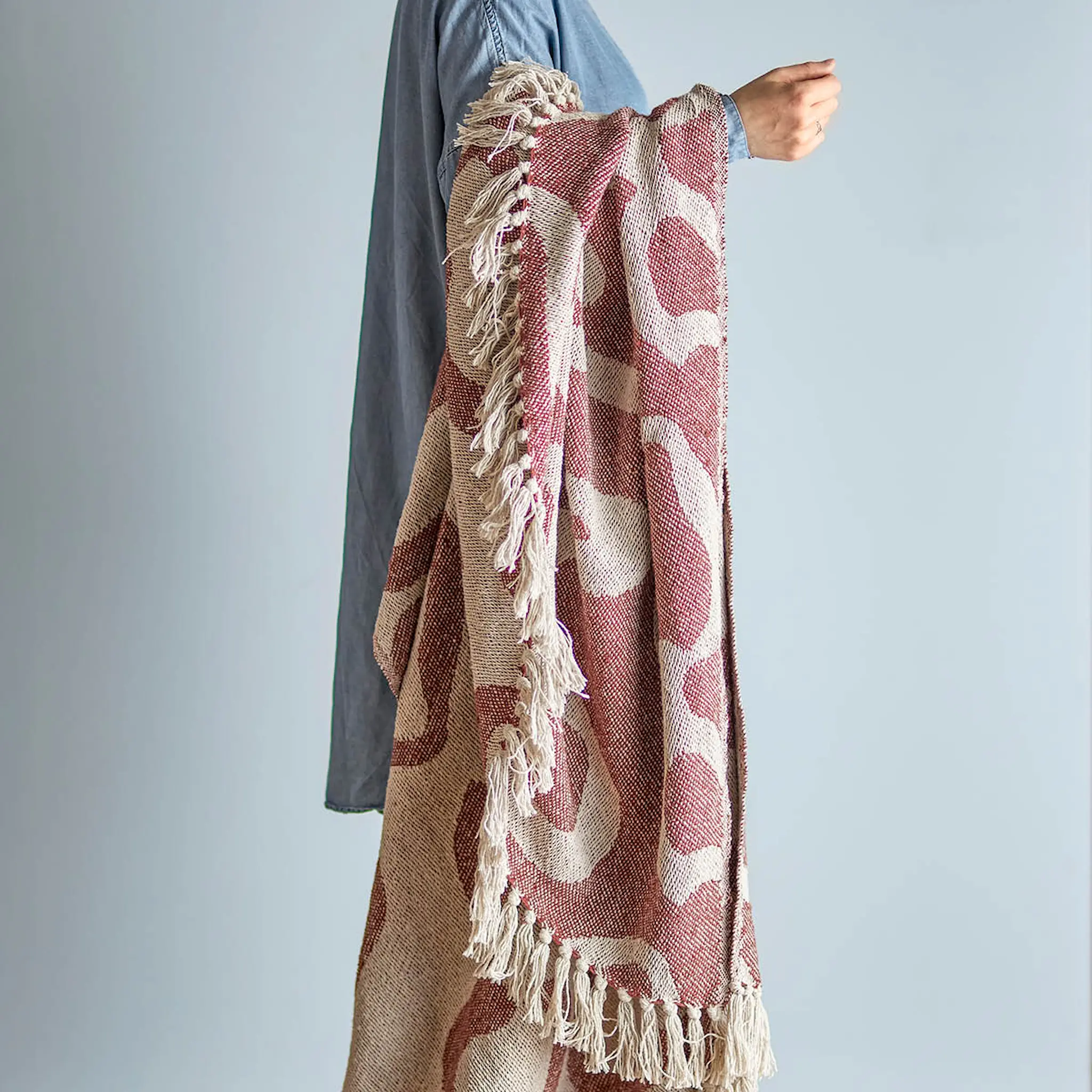 Bloomingville Salobre pläd 160x130 cm röd/natur