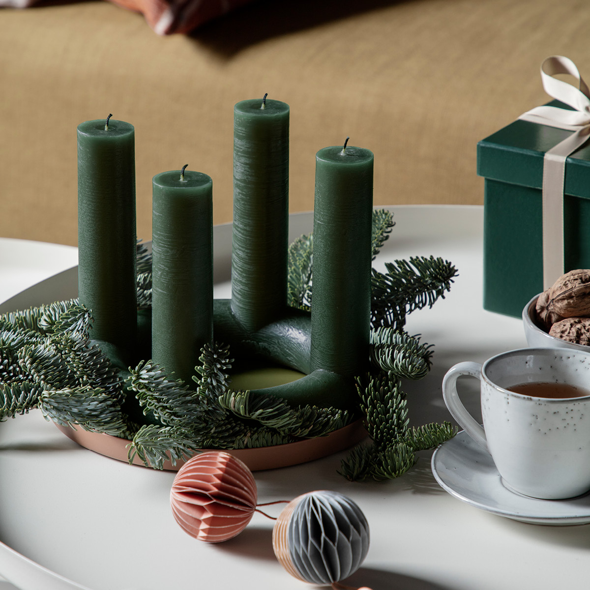 Broste Copenhagen Lucille Adventsljus 18 cm Grön