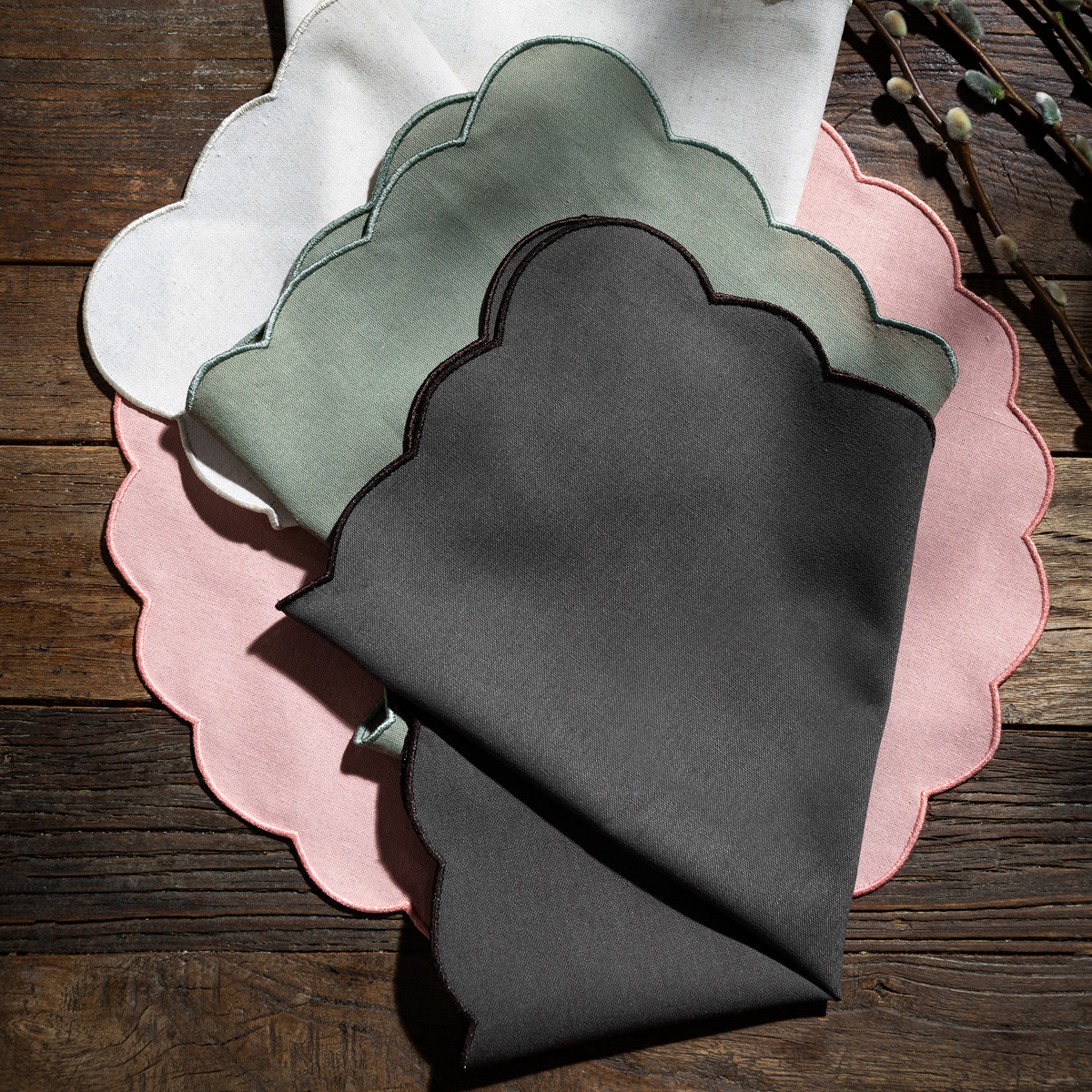 Ziczac Scallopped tygservett 2-pack 40x40 cm grå