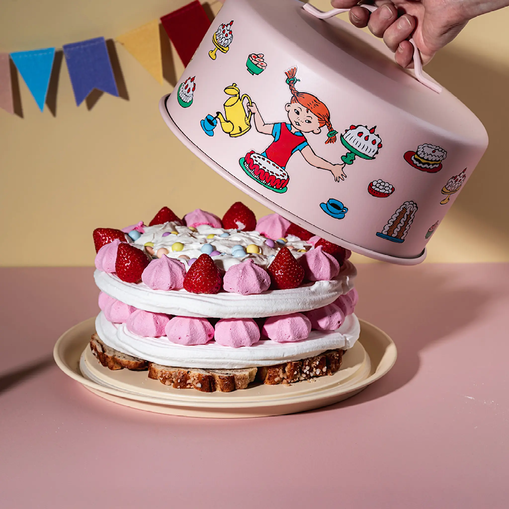 Muurla Pippi kakefat m/lokk 28,5x12 cm bursdag rosa