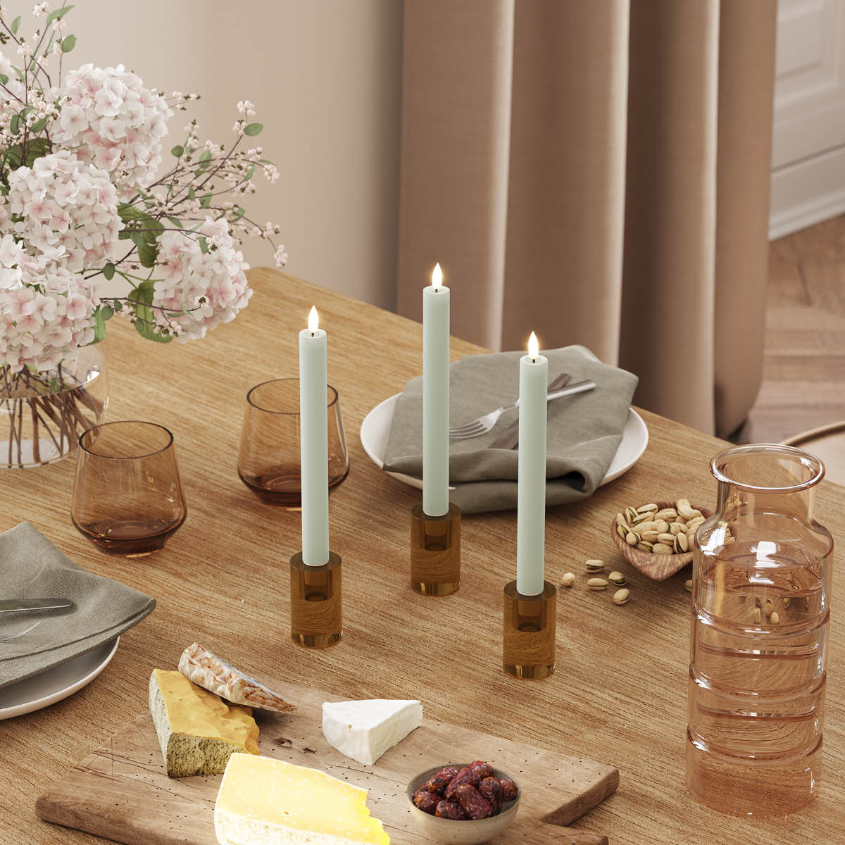 DeluxeHomeart LED kronelys 2,2 x 24 cm 2 stk salvie grønn