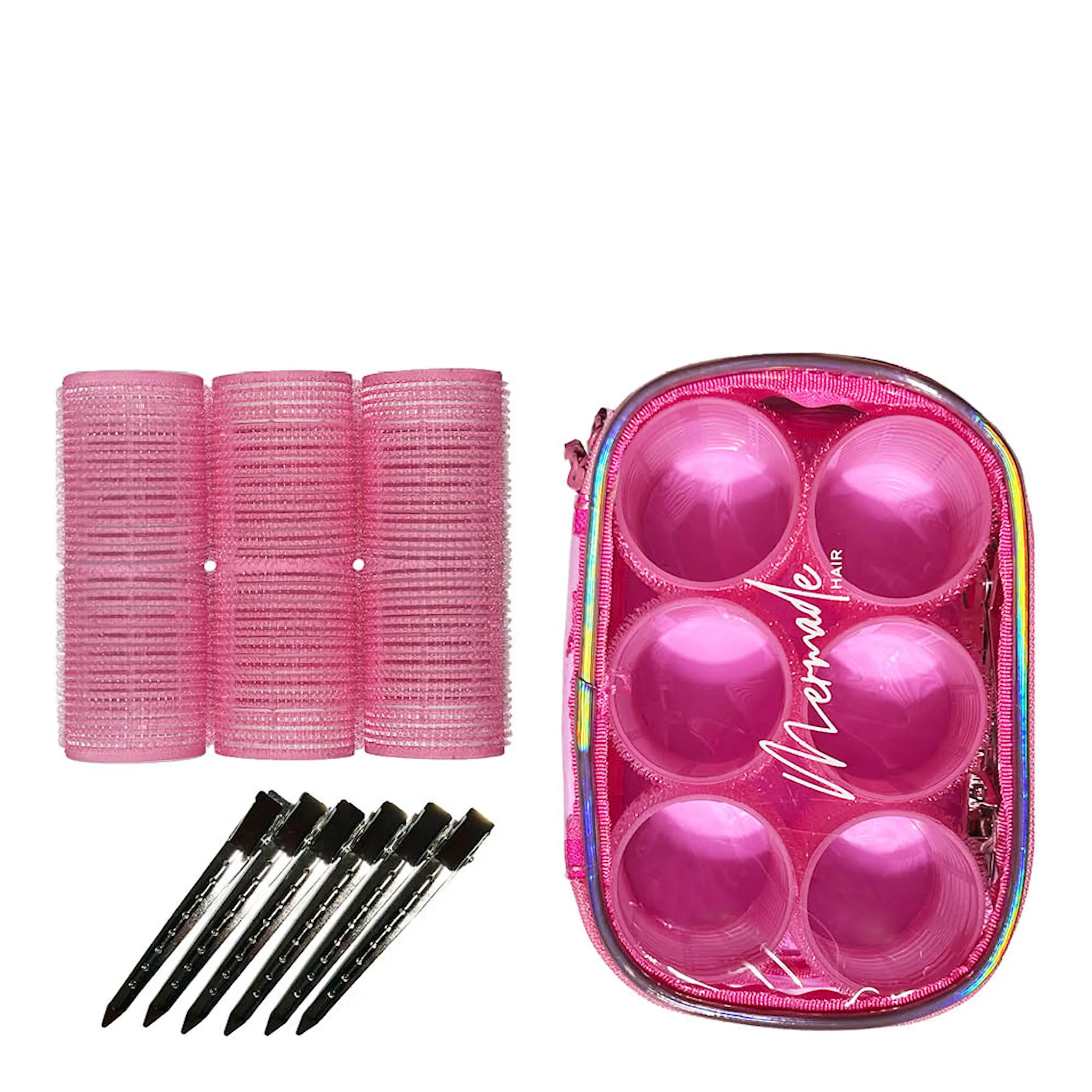 Mermade Velcro Rollers Kit hårspolar kardborre 6-pack rosa