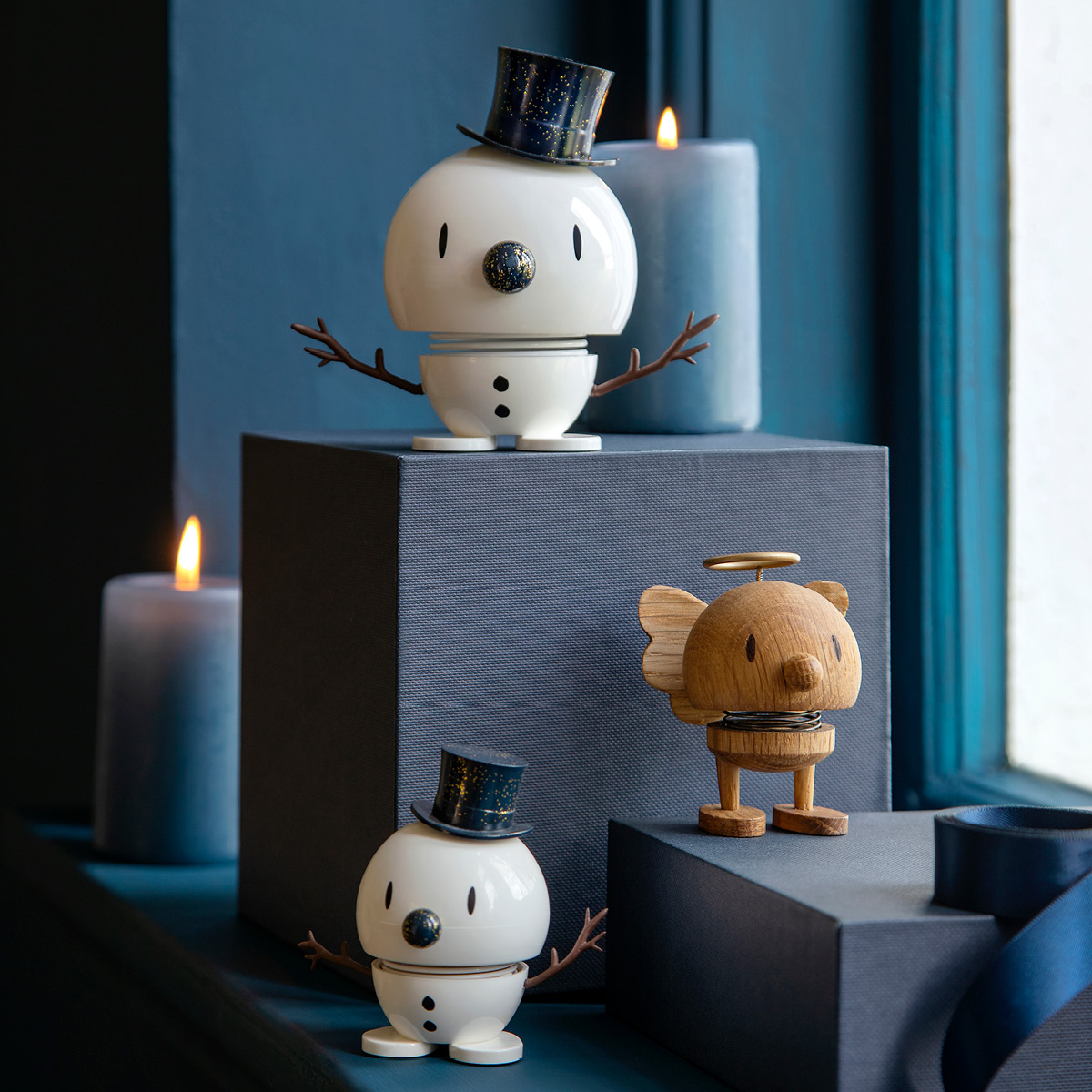 Hoptimisten Snowman liten hvit/blå