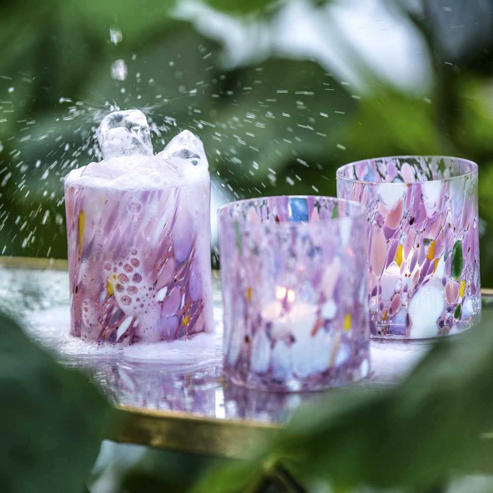 Magnor Swirl drikkeglass/lykt 35 cl rosa multi