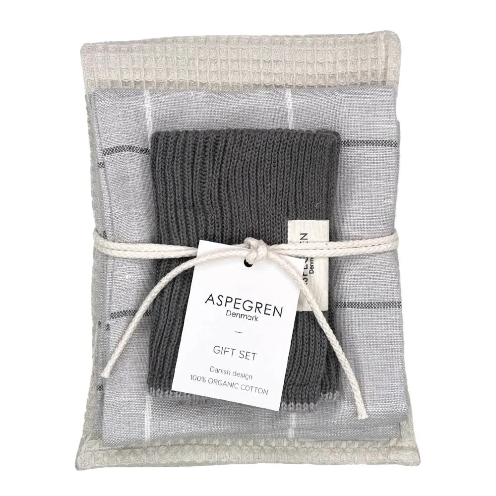 Lahjapakkaus: Keittiöpyyhe 2 kpl & Tiskirätti 1 kpl Oyster