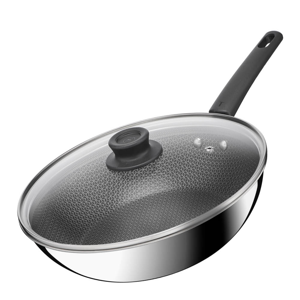 Tefal Emotion Plus Power SS Mesh wokpannu kannella 28 cm hunajakenno
