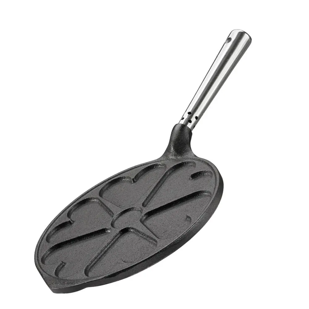 Professional hjerteformet lappepanne med stål håndtak 23 cm støpejern