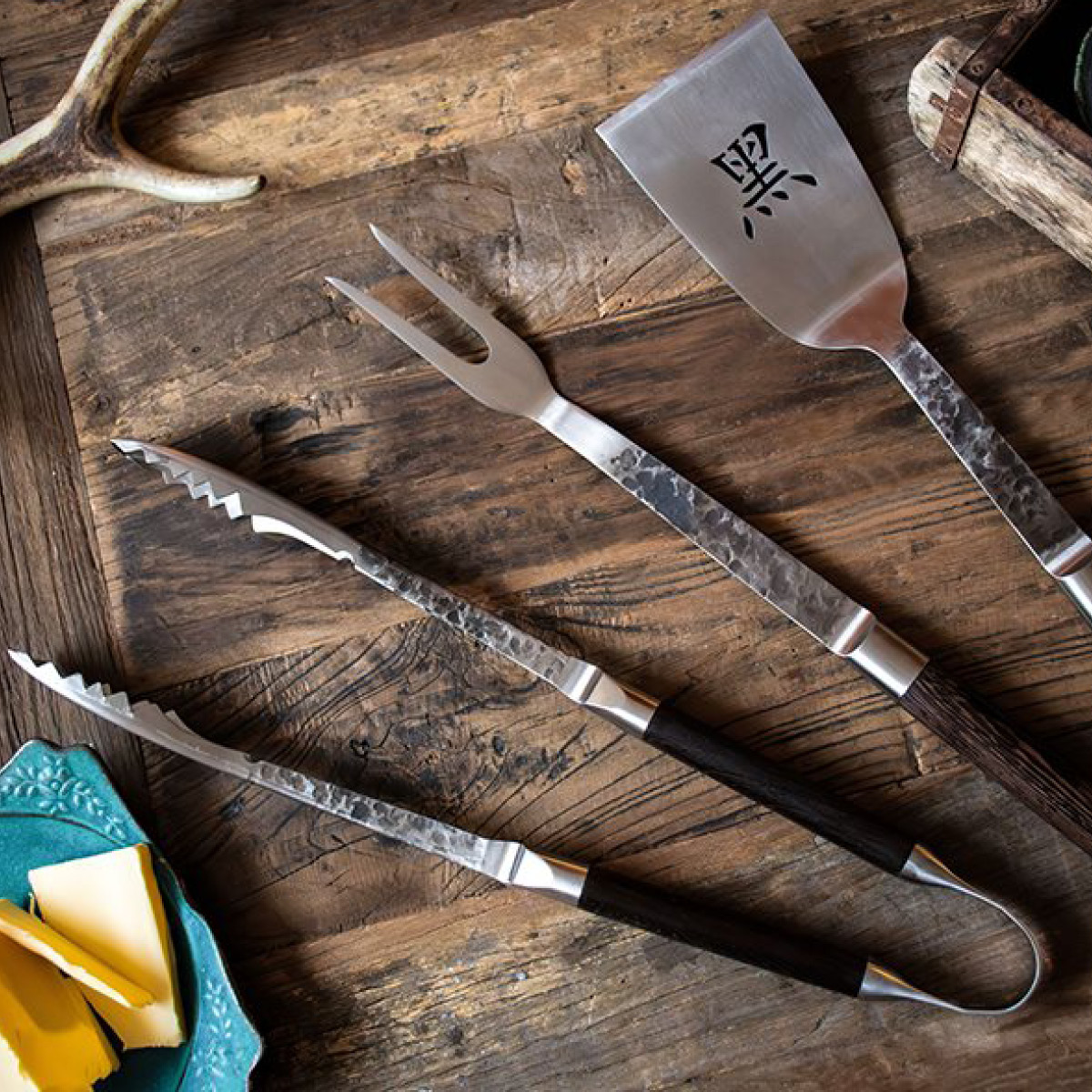 Satake Kuro BBQ Setti 3 osaa Ruskea/Ruostumaton