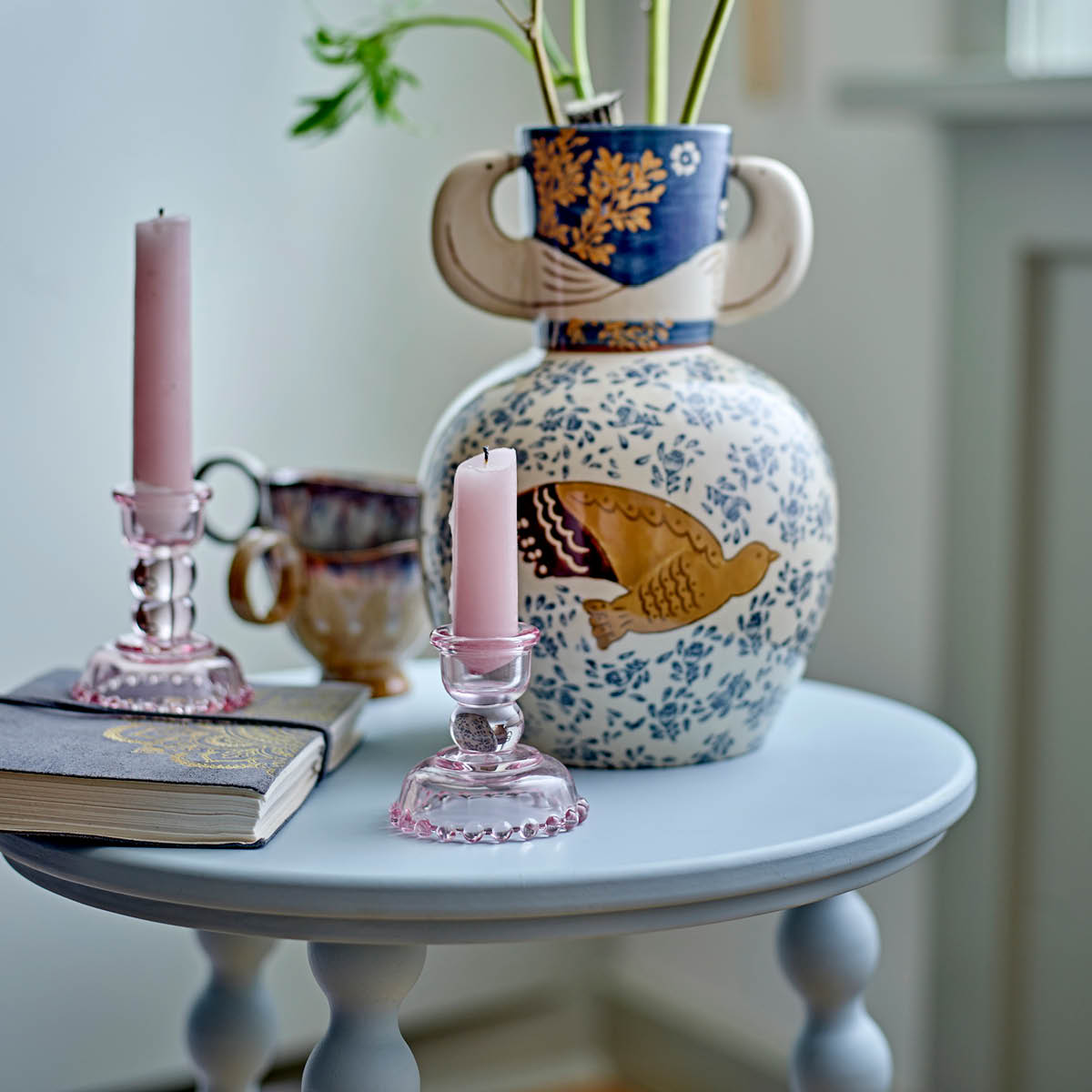 Bloomingville Delphia ljusstake i glas 3 delar rosa