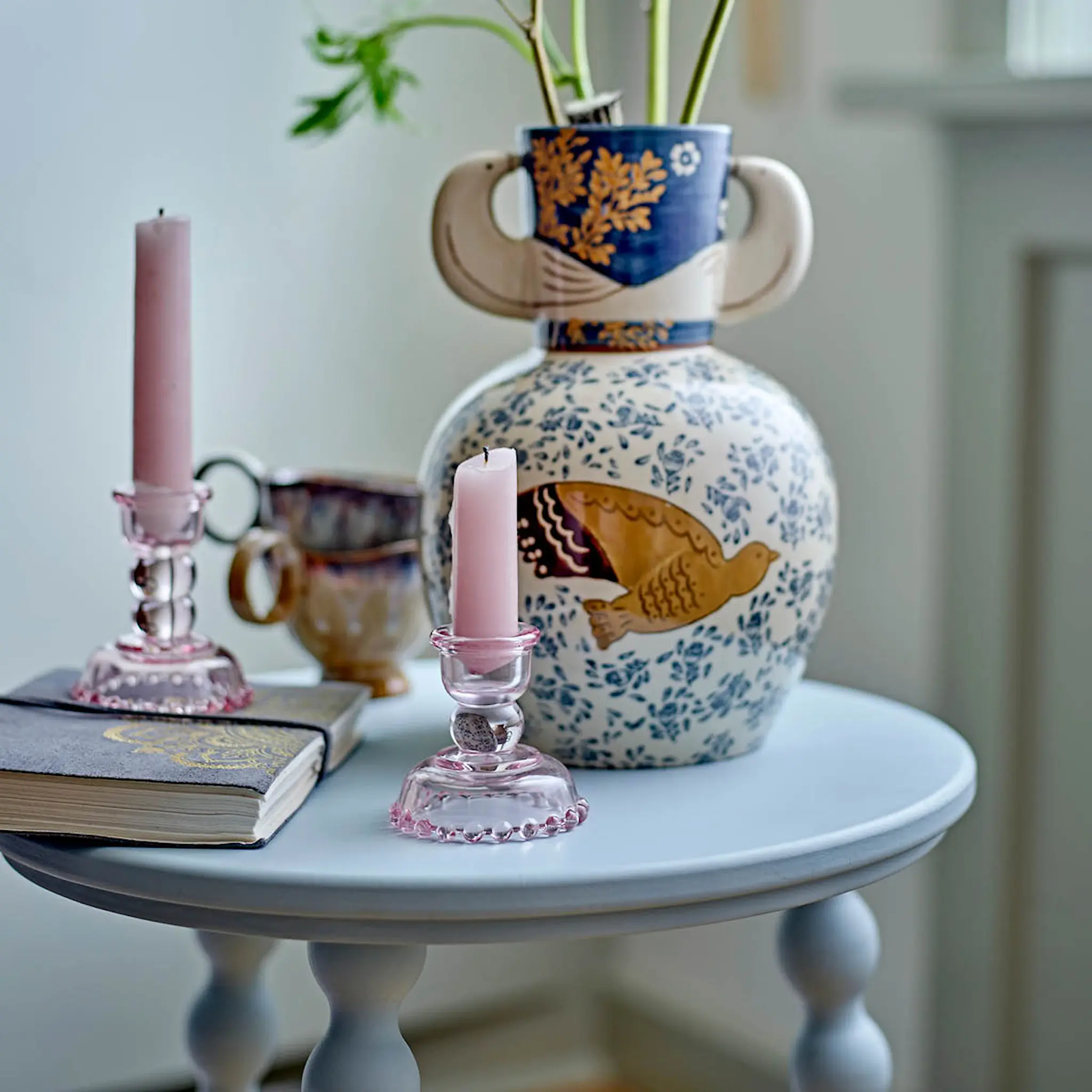 Bloomingville Delphia ljusstake i glas 3 delar rosa