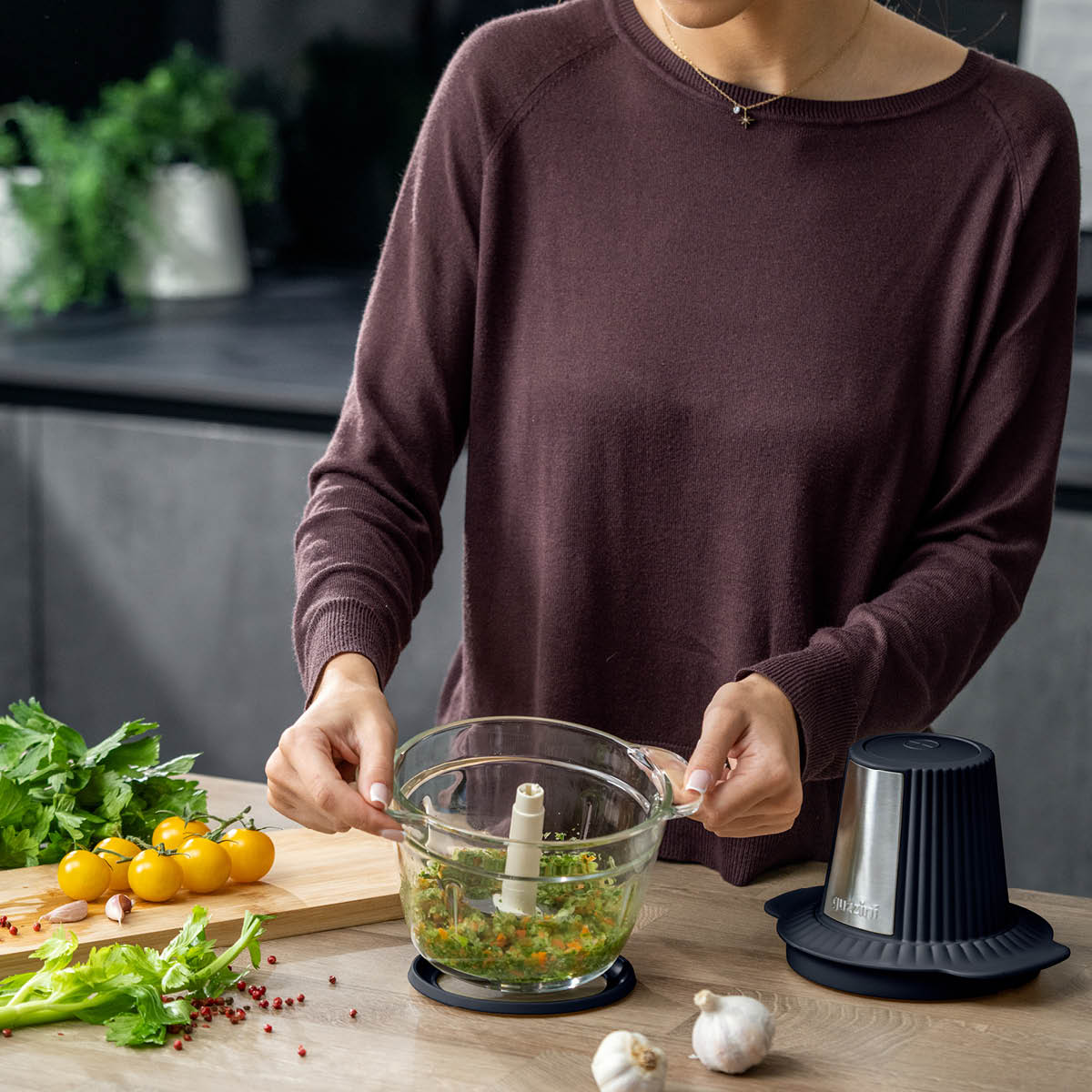 Guzzini Sous Chef hackare elektrisk 1 L 500W grå