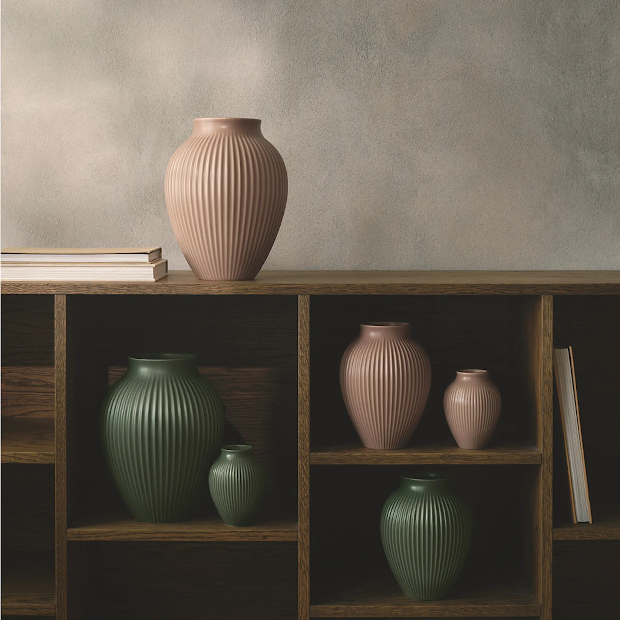 Knabstrup Keramik Ripple vas 20 cm matt dusty rose