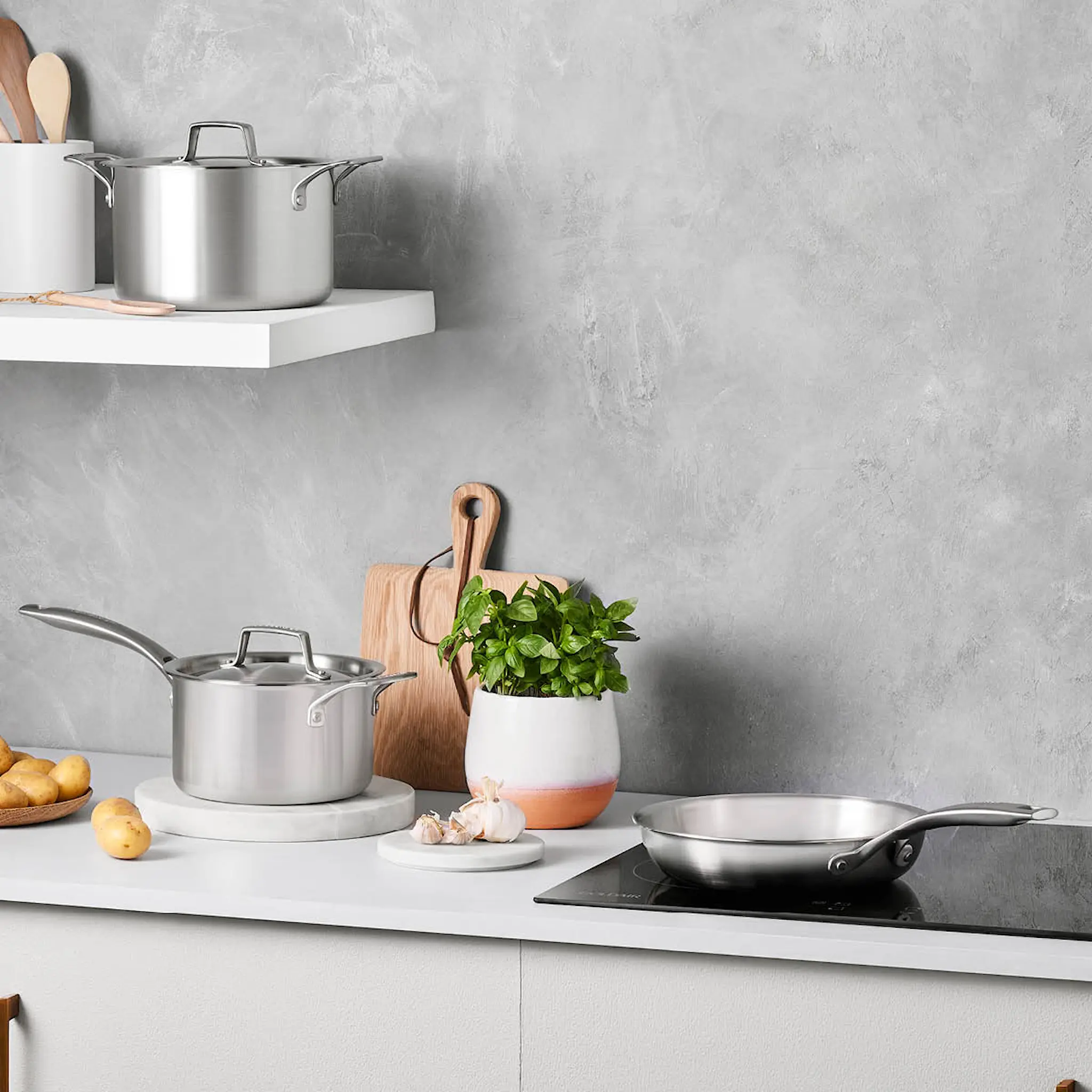 Le Creuset Essential 3-ply grytset 5 delar inkl stekpanna stål/utan beläggning