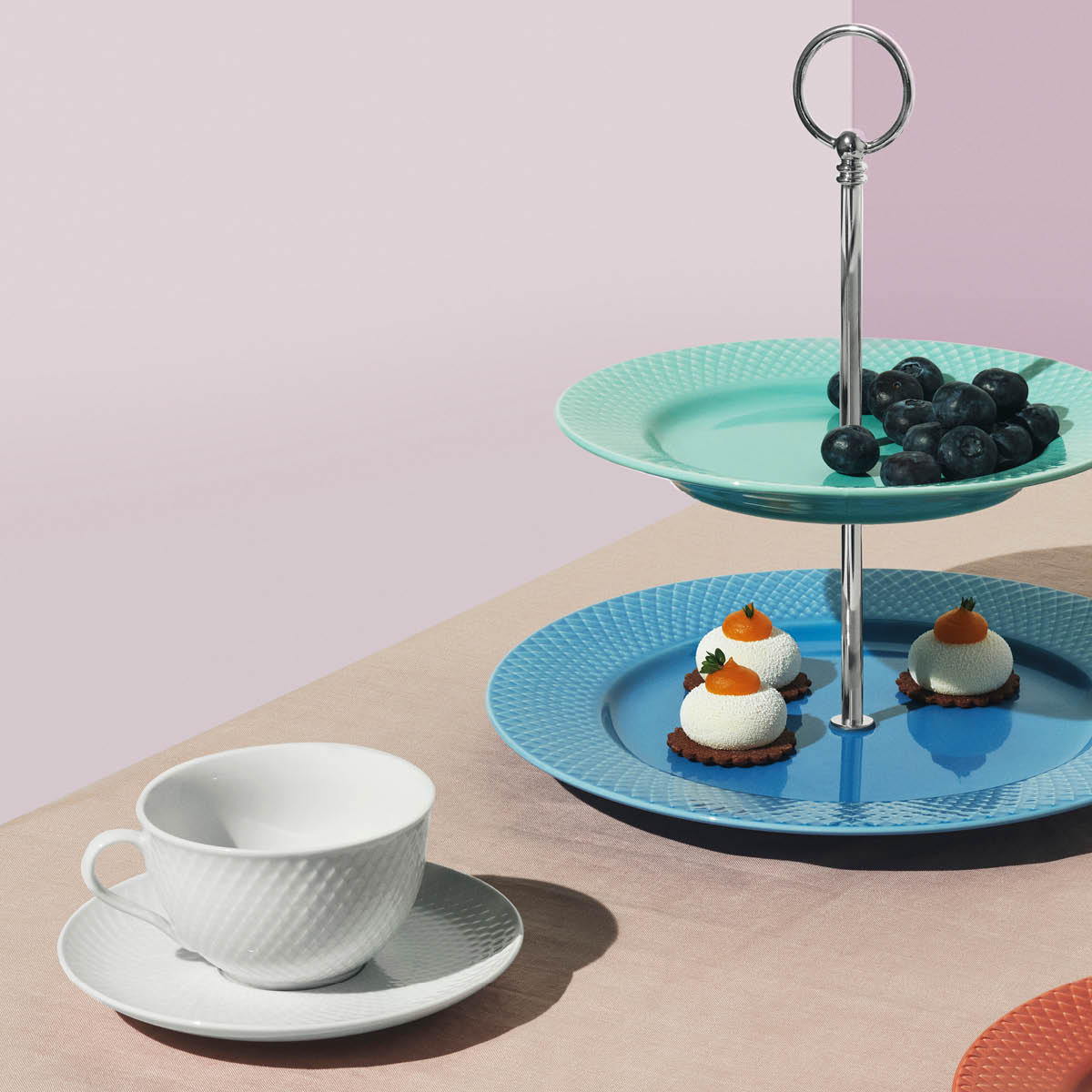 Lyngby Porcelæn Rhombe tekopp m/skål 24 cl hvit