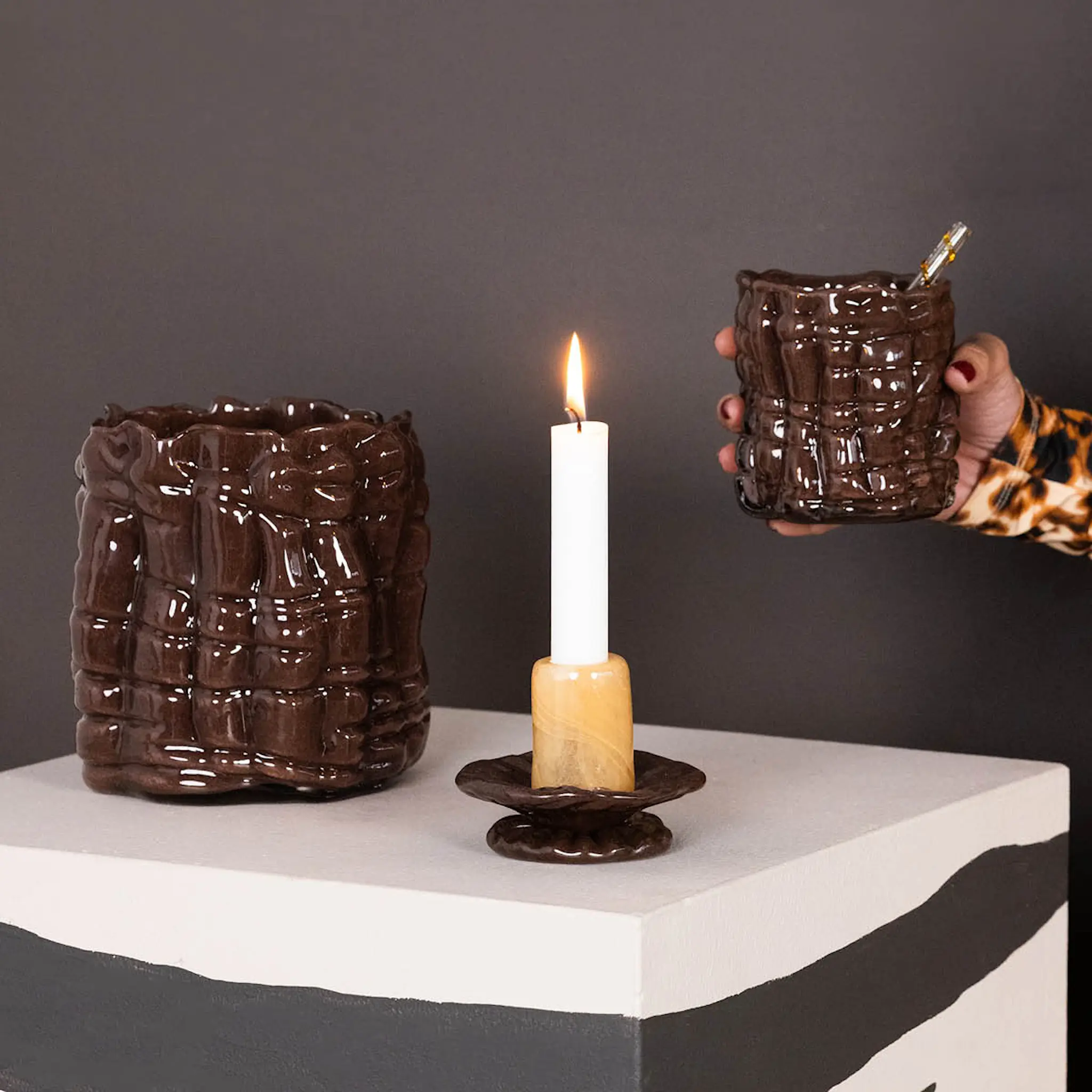 ByOn Lara XS ljusstake 9 cm orange/brun