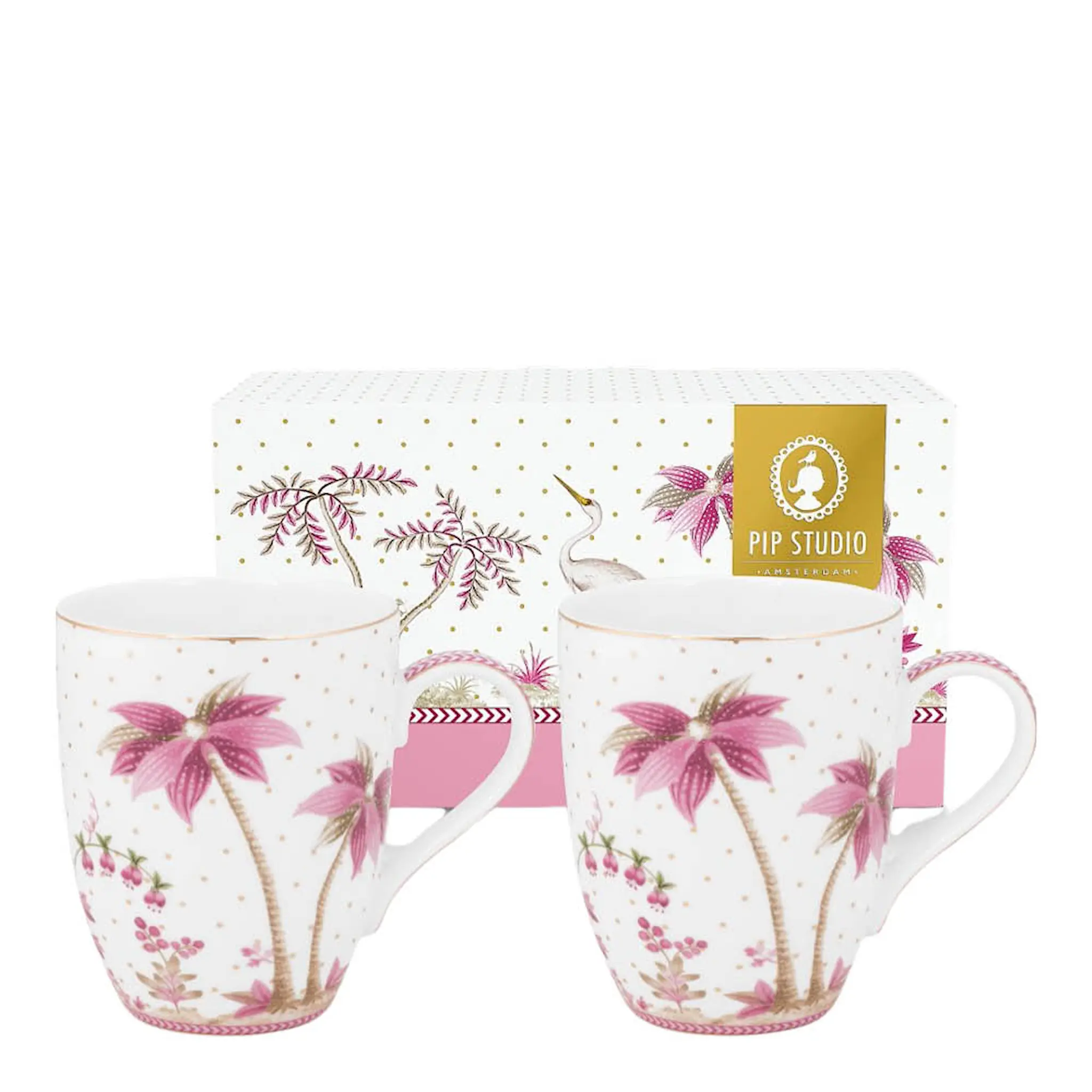 Pip Studio Jolie Dots stor mugg 36,5 cl 2-pack guld/rosa