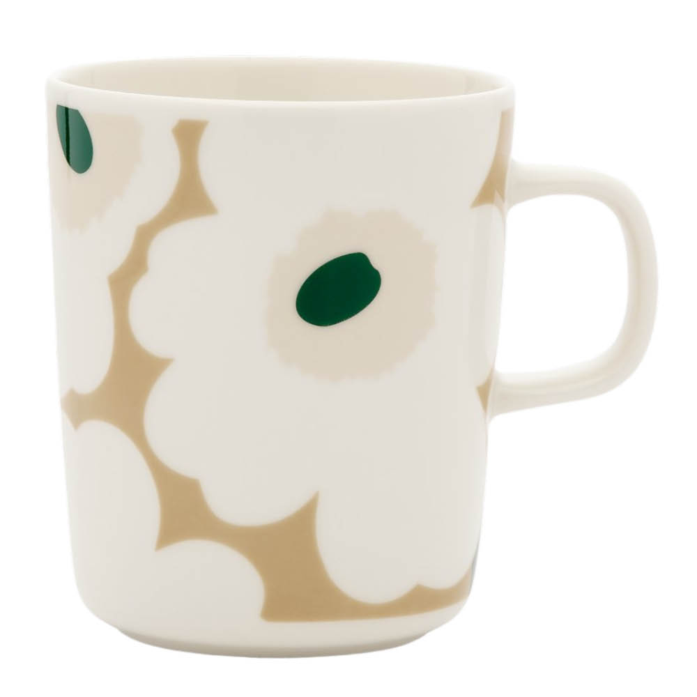 Marimekko Oiva Unikko mugg 25 cl vit/beige/grön
