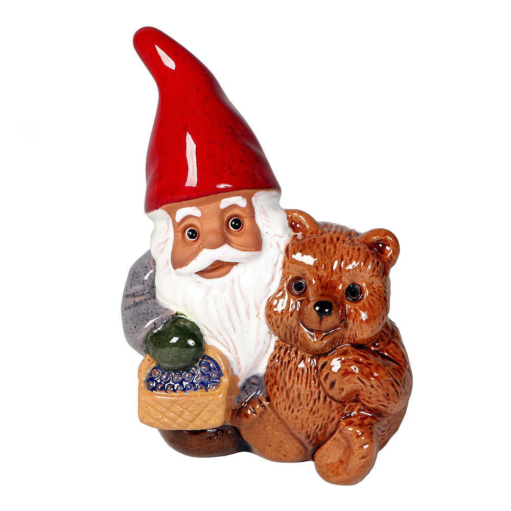 ROLF BERG KERAMIK Tomte med Nalle/Blåbär 13 cm
