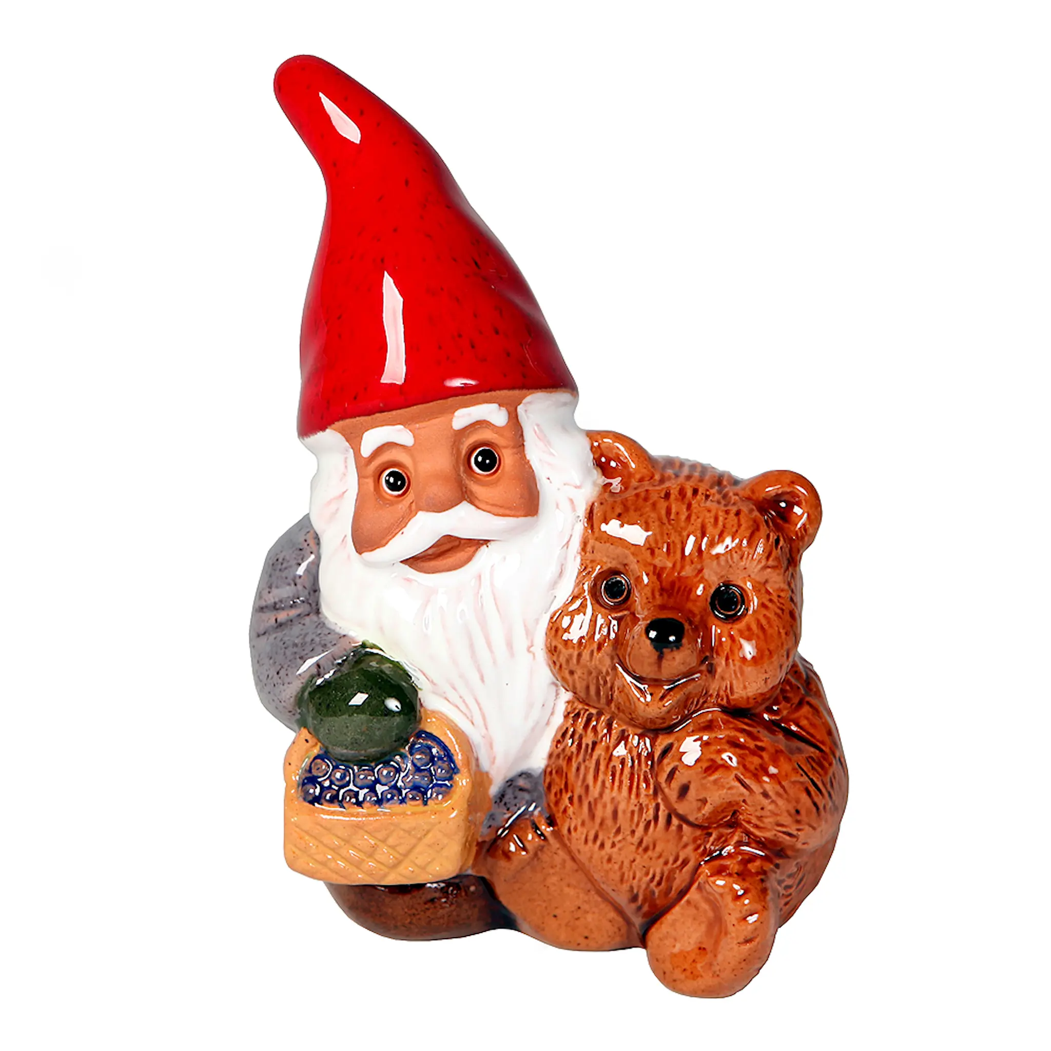 ROLF BERG KERAMIK Tomte med Nalle/Blåbär 13 cm