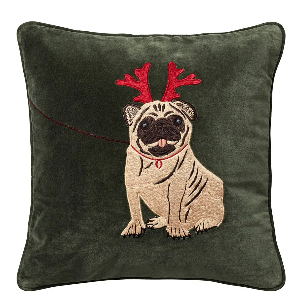 Holiday Dog putetrekk velur 50x50 cm Forest Green