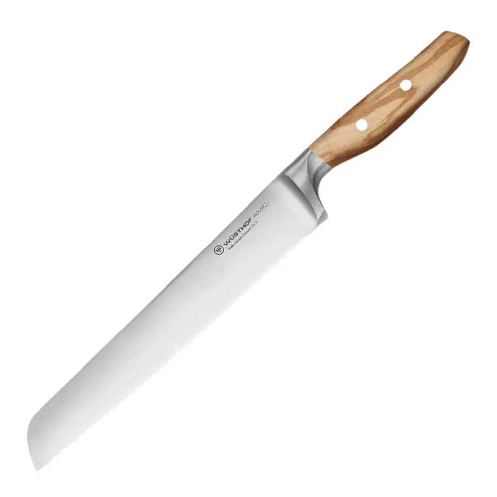 Amici leipäveitsi 23 cm kaksoishammastettu oliivipuu