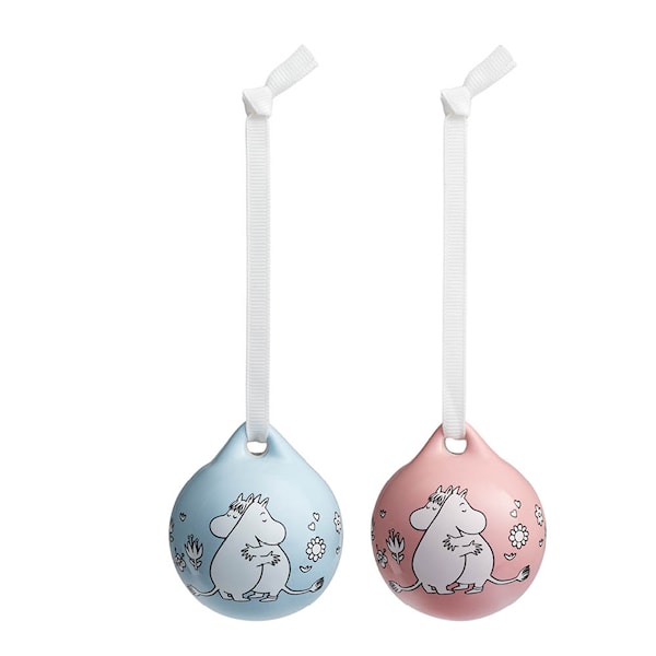 Mumin julkula 5 cm 2-pack Kärleksgåva rosa/blå