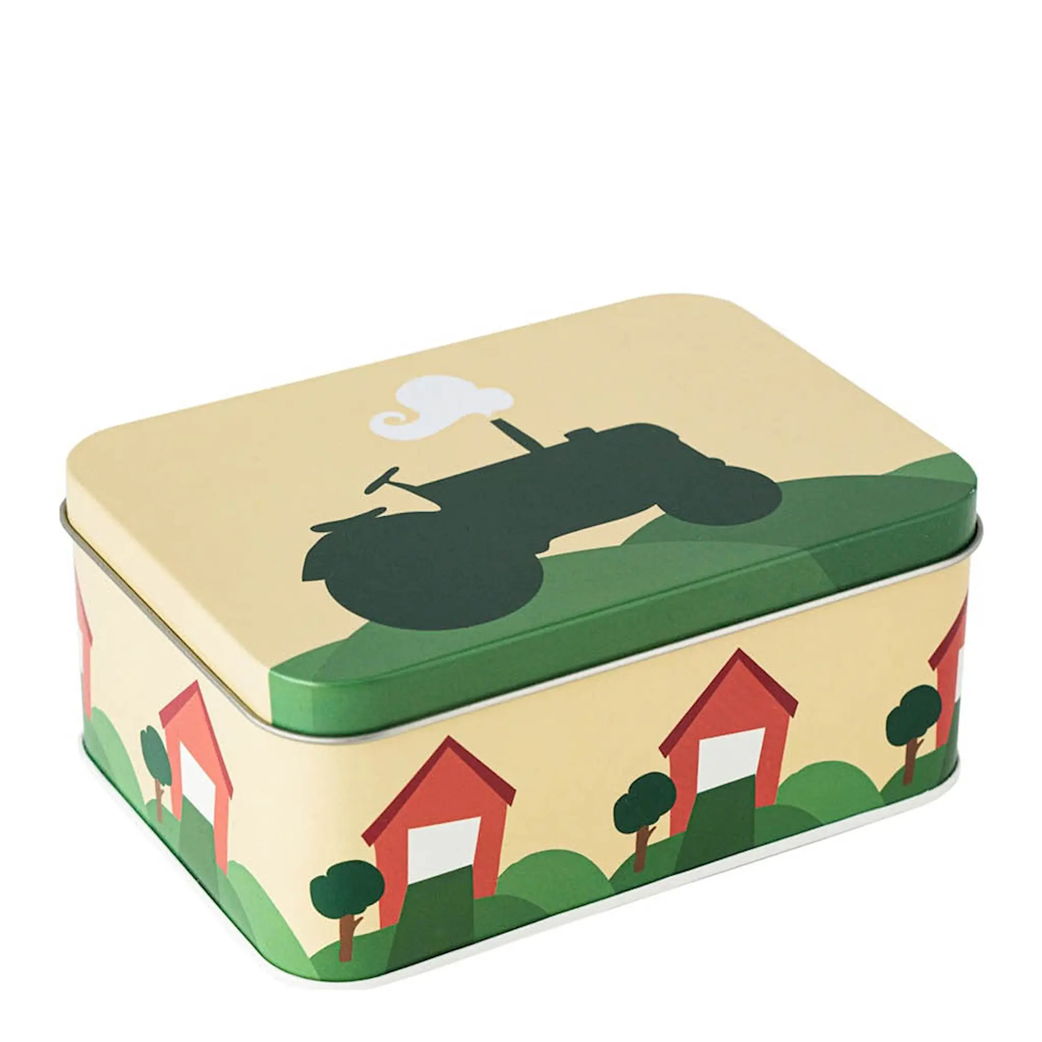 Blafre Traktor & Lada matlåda / förvaringslåda plåt 10x14 cm gul