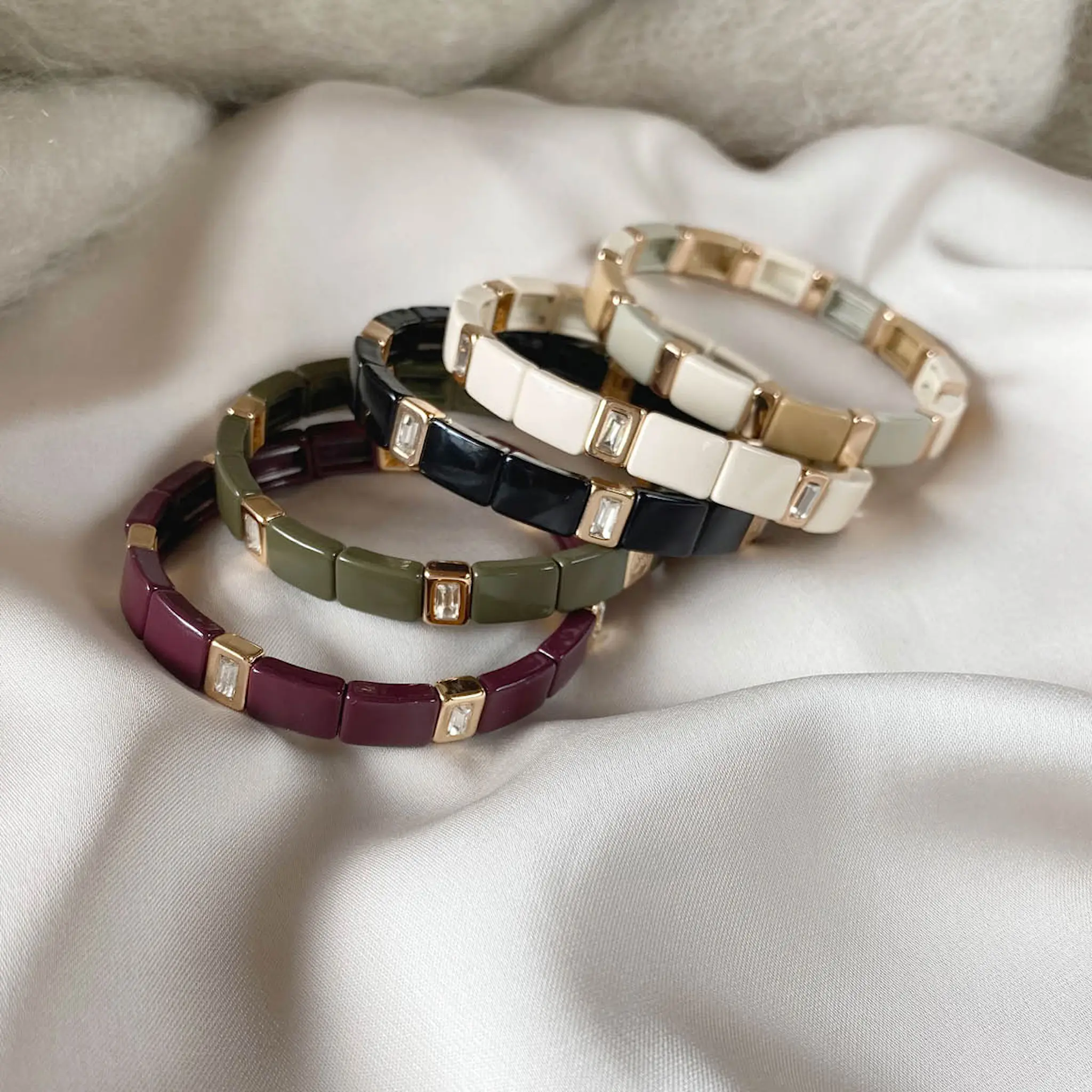 A&C Oslo AS Enamel Tiles Crystal Line armband emalj burgundy/guld/kristall