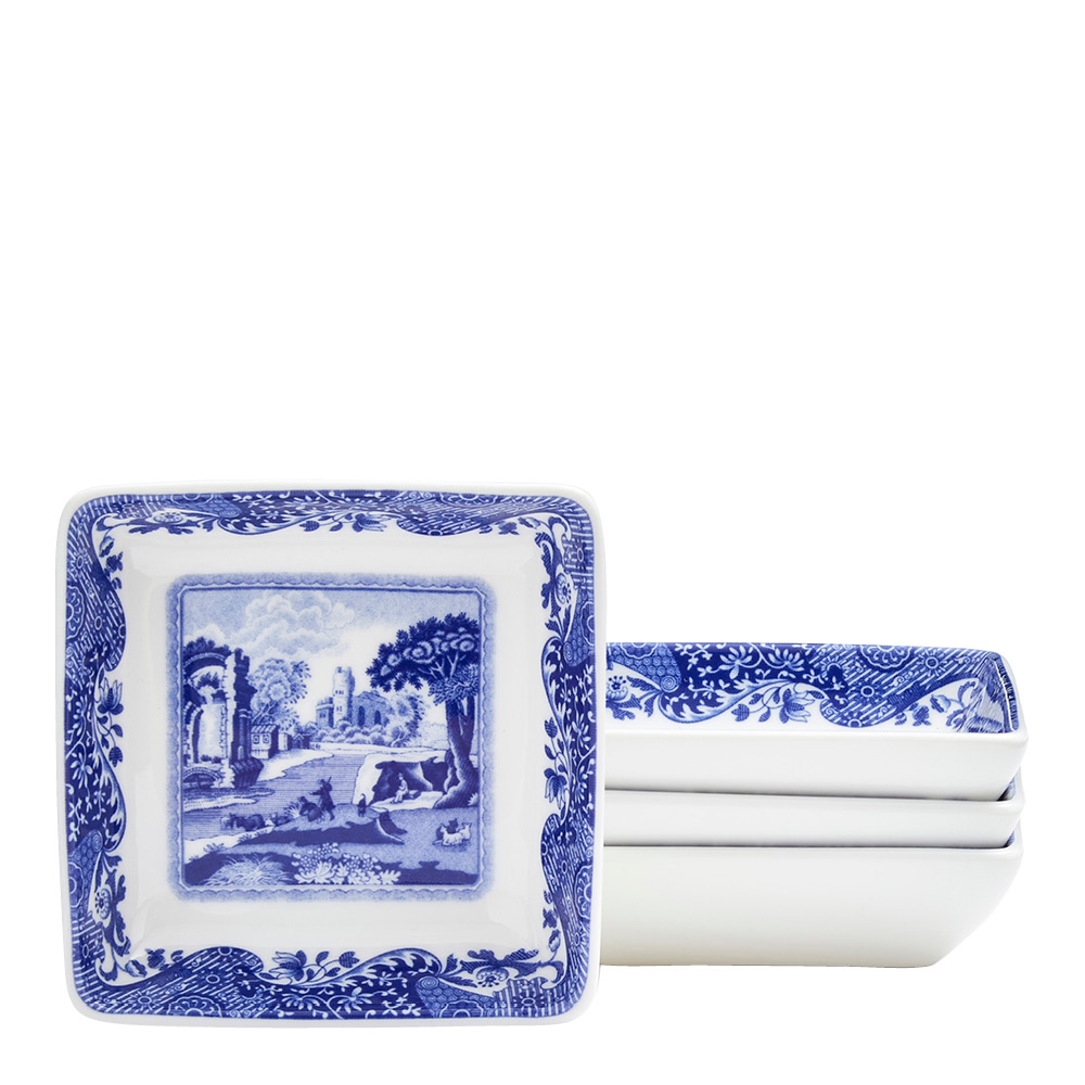 Spode Blue Italian tallerken firkantet 7,5 cm 4 stk blå/hvit