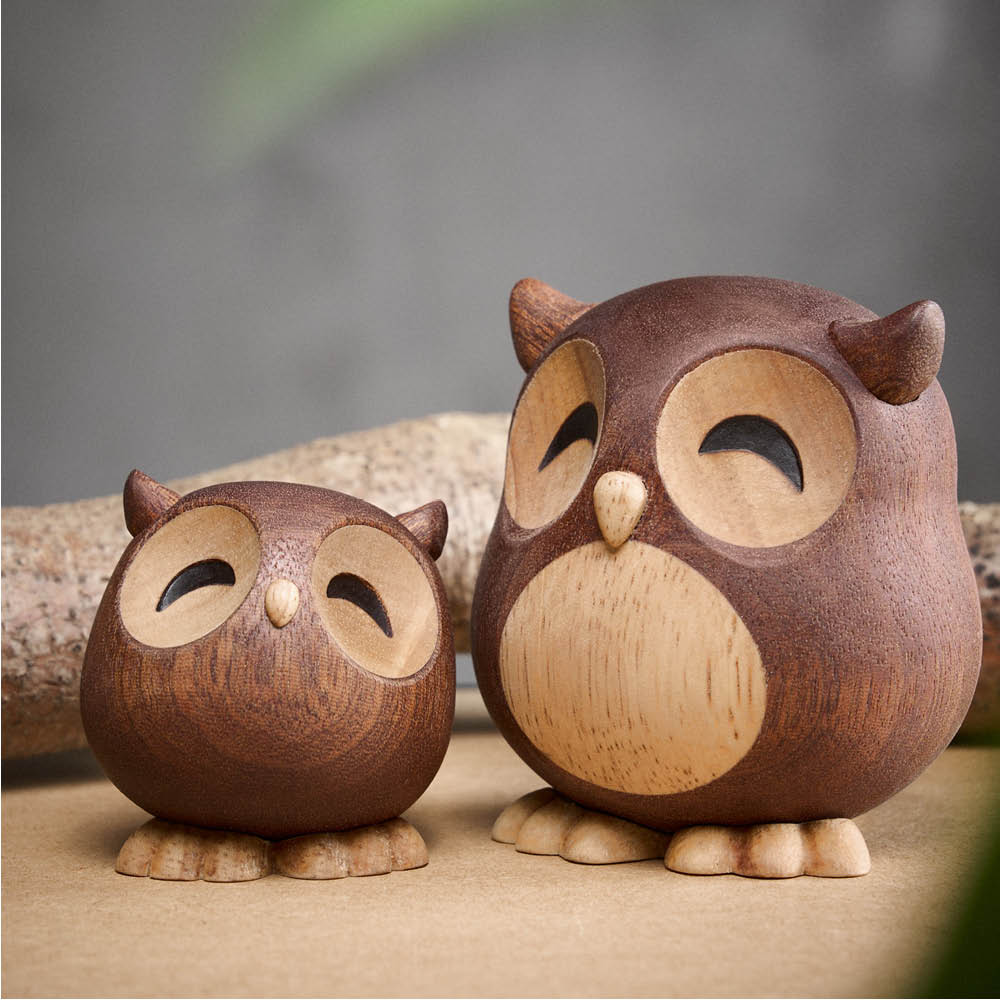 FableWood Puufiguuri pöllö Sofia 5 cm Kumipuu/Sapele