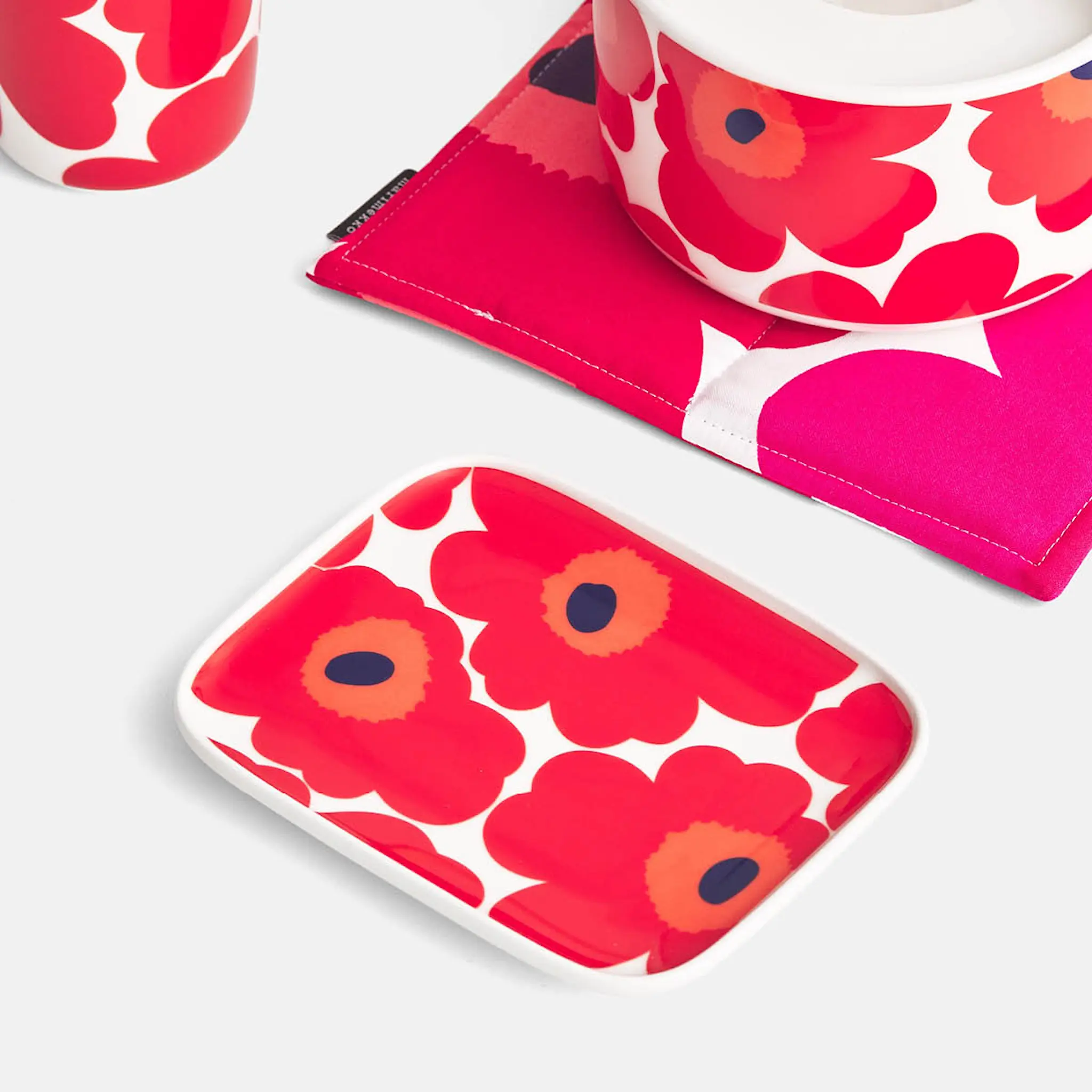 Marimekko Unikko Tallrik 15x12cm Röd/Vit/Blå