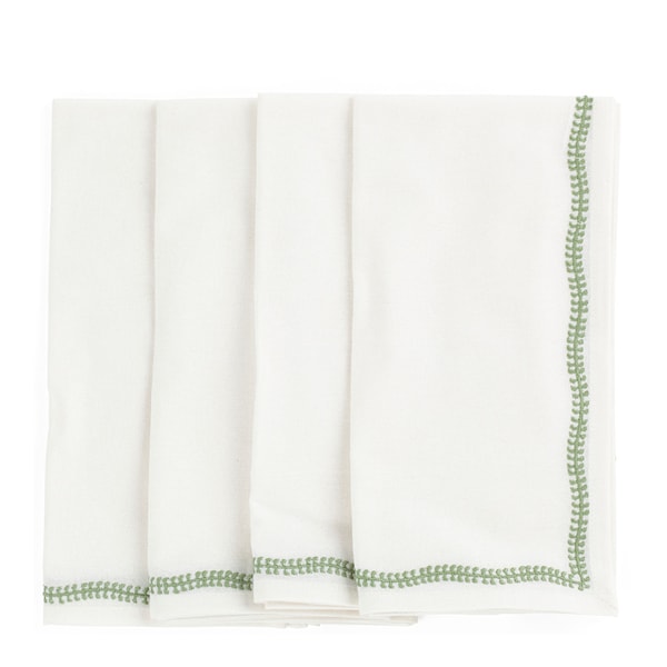 White Embroidery servetter 50x50 cm 4-pack green tea