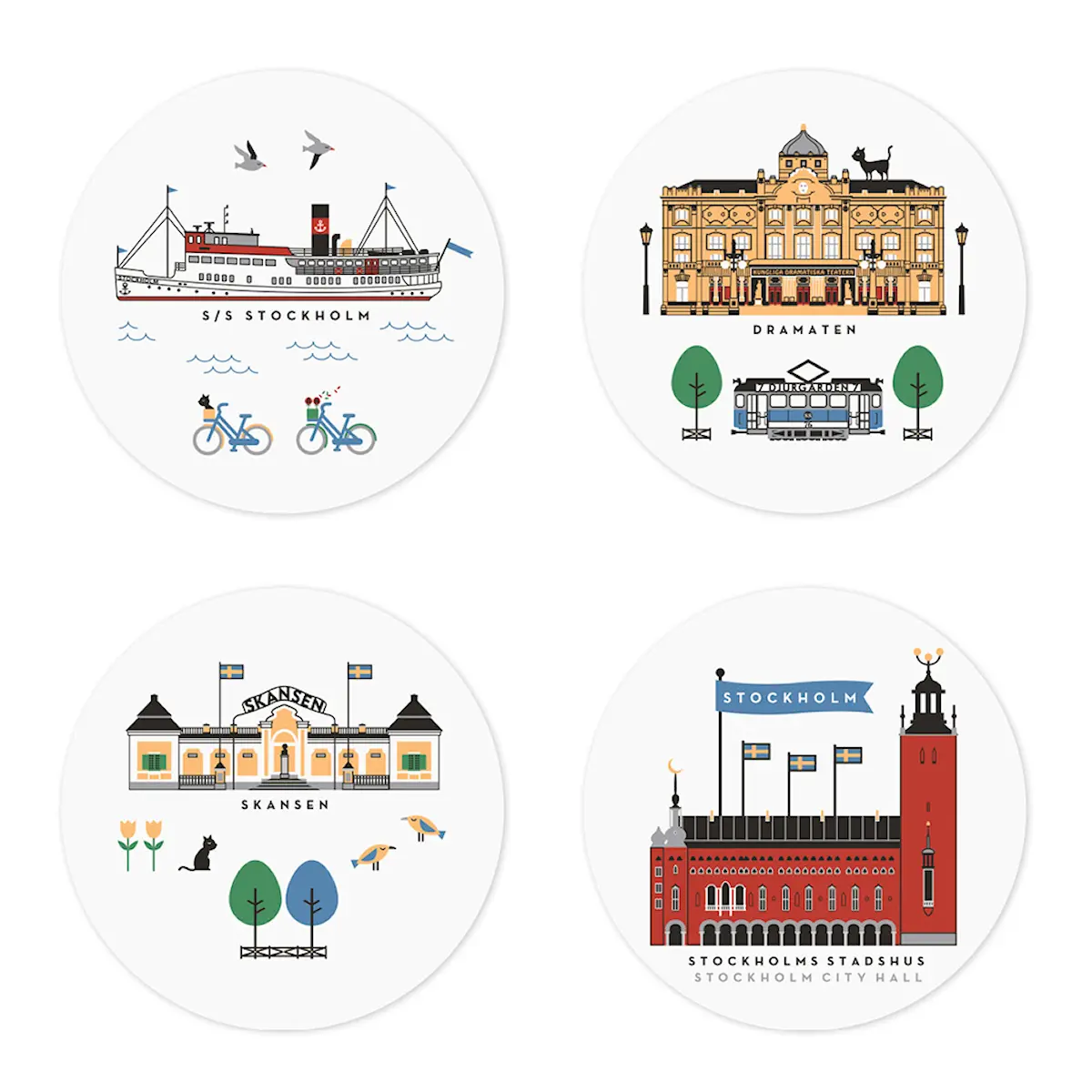 Citronelles Stockholm City Glasunderlägg 9 cm 4-pack Multi