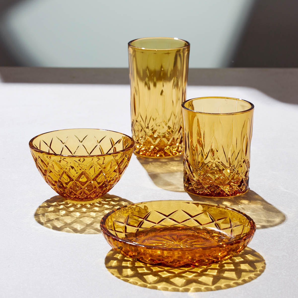 Lyngby Glas Sorrento asjett 16 cm 4 stk amber