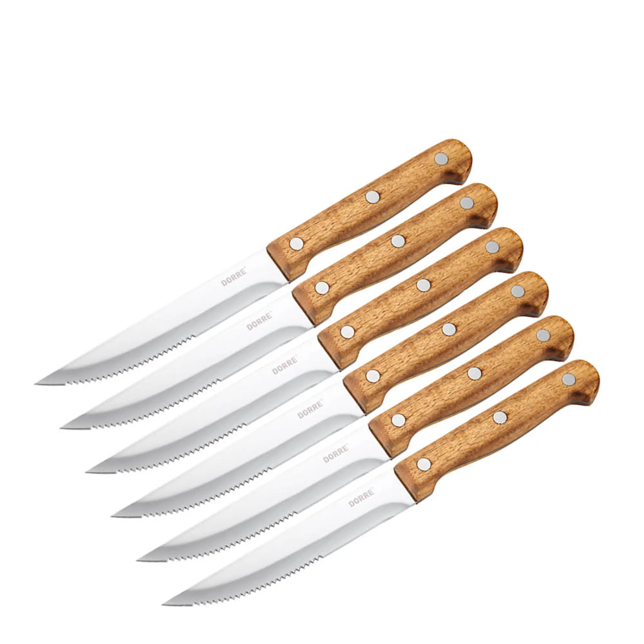 Dorre BBQ biffkniv 22,5 cm 6-pack stål/akacia