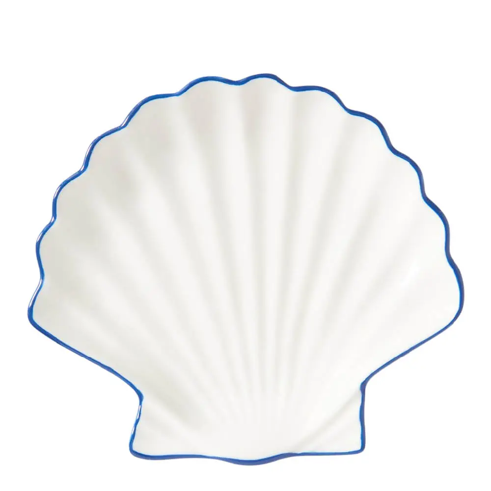Tallerken 15,8 cm skallformet liten hvit/blå