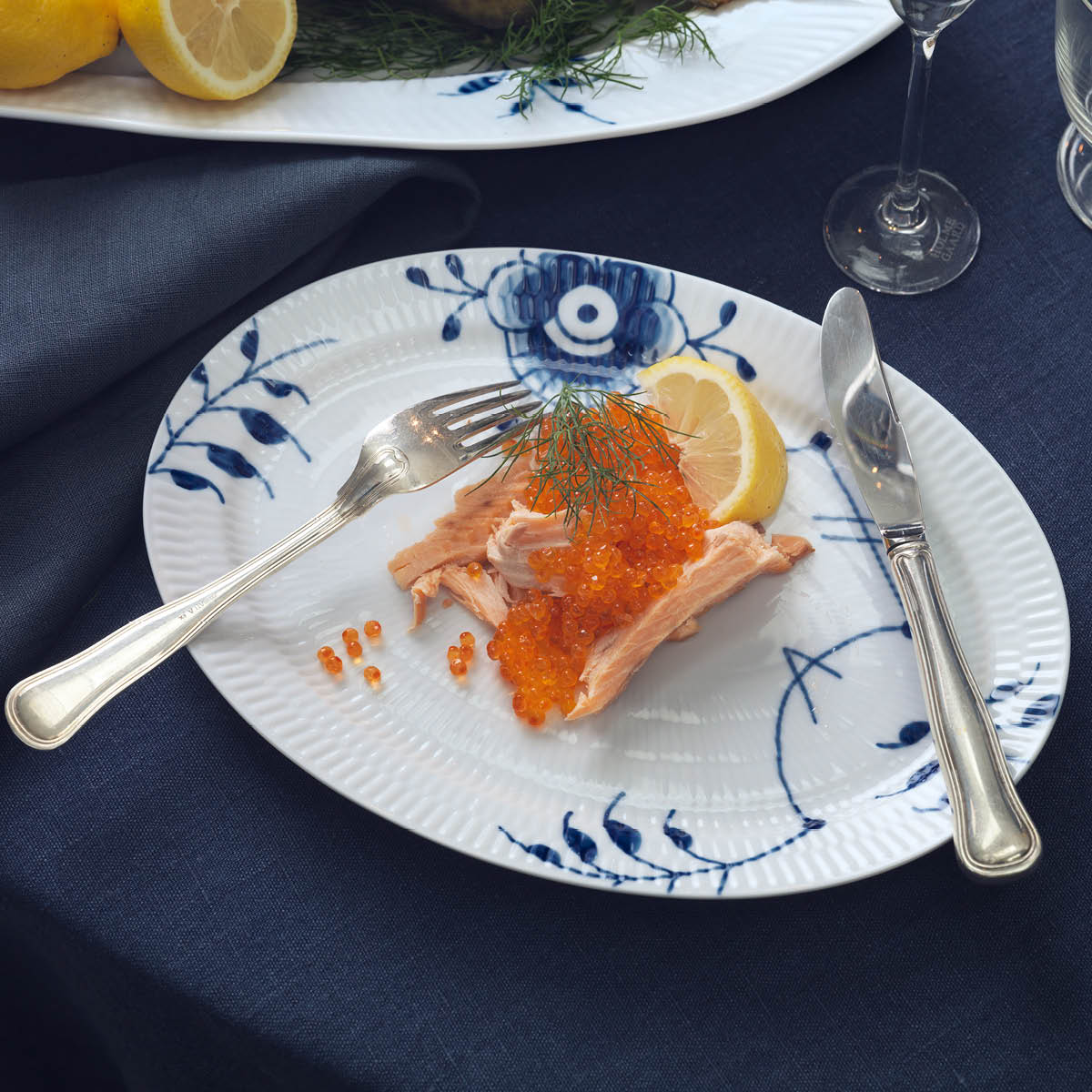 Royal Copenhagen Blue Fluted Mega Fat oval 28 cm dekor nr 7