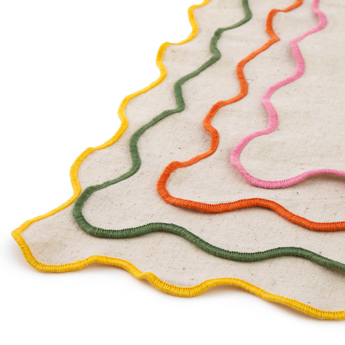 Jamie Oliver Big Love servietter i bomull/lin 45 cm 4 stk rosa/hvit/grønn/gul