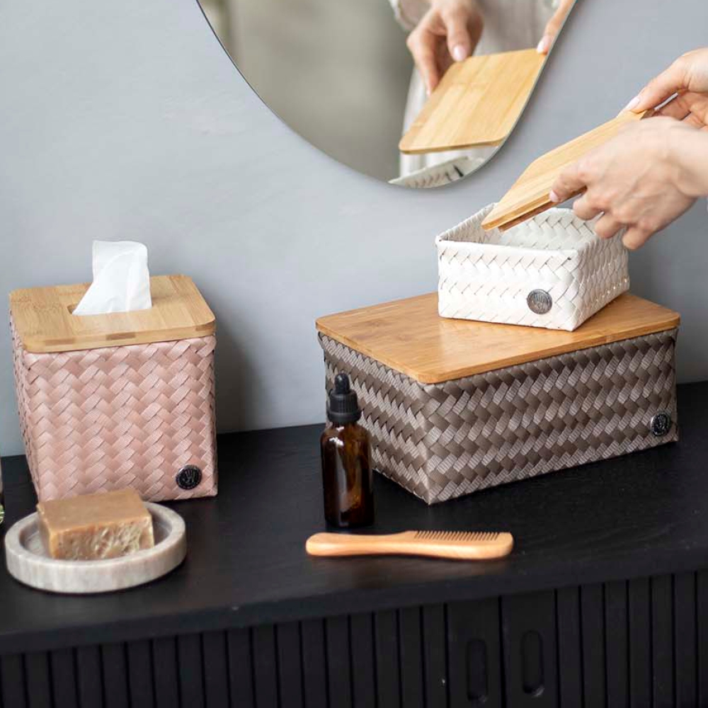 Handed By Top Fit Medium høy oppbevaringskurv m/lokk 24x18x11 cm taupe