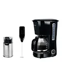 Kaffeset kaffebryggare, mjölkskummare och kaffekvarn svart/rostfritt stål