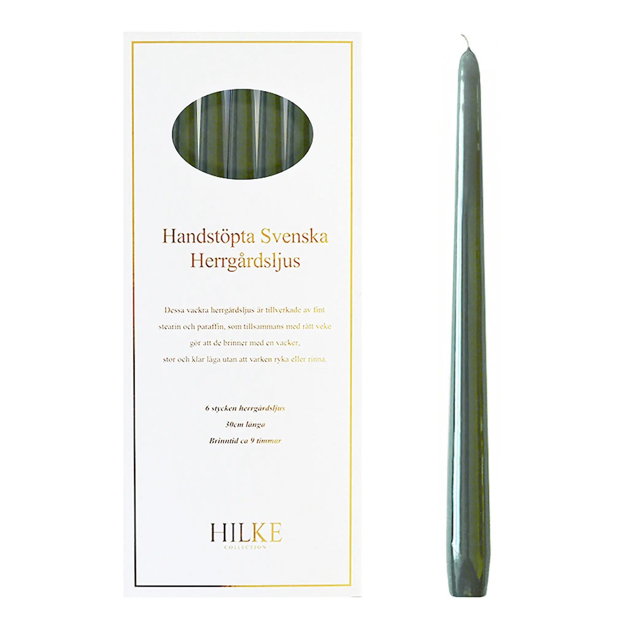 Hilke Herrgårdsljus 30 cm 6-pack Antikgrön
