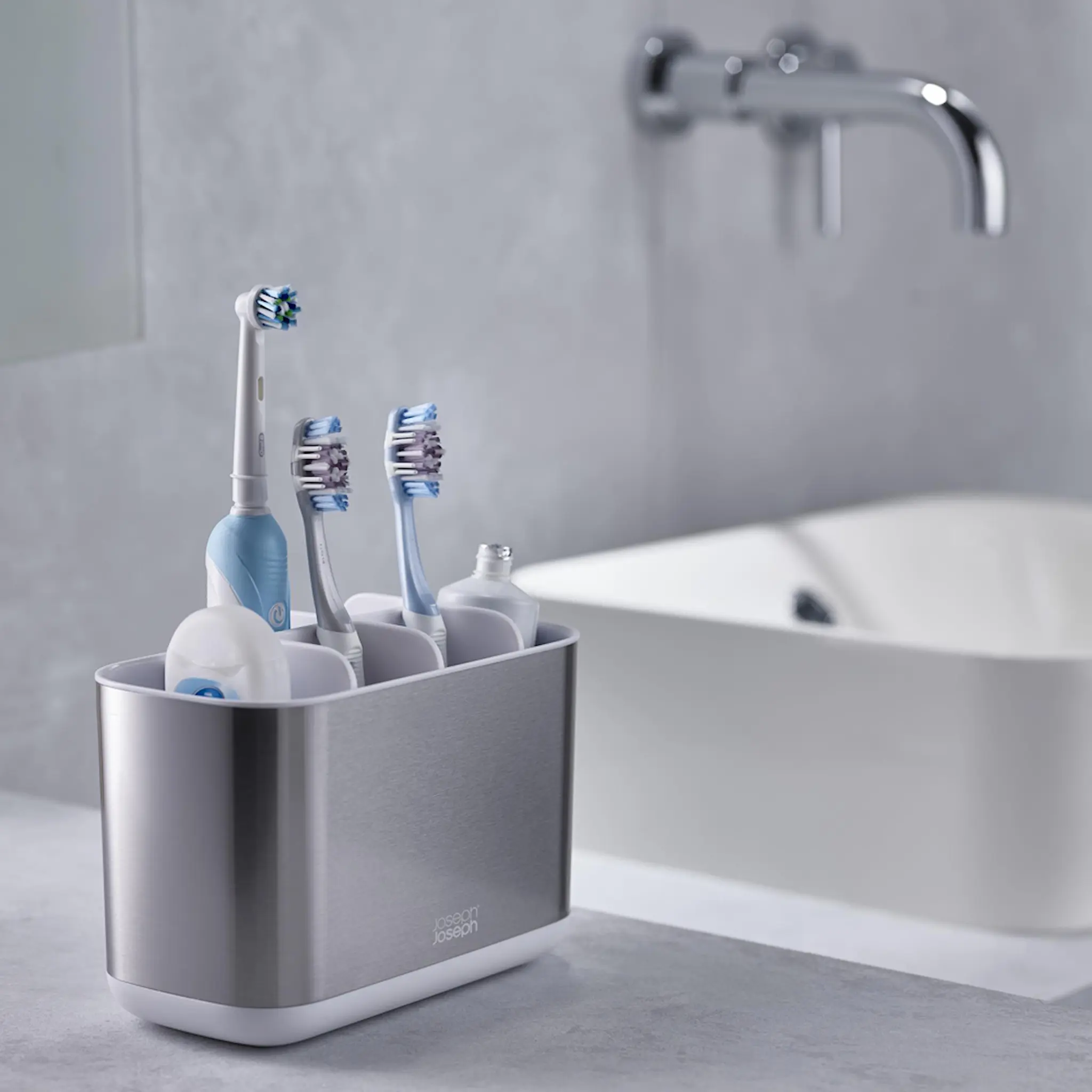 Joseph Joseph Easy Store Steel Tandborstställ 14 cm Vit/Rostfritt Stål