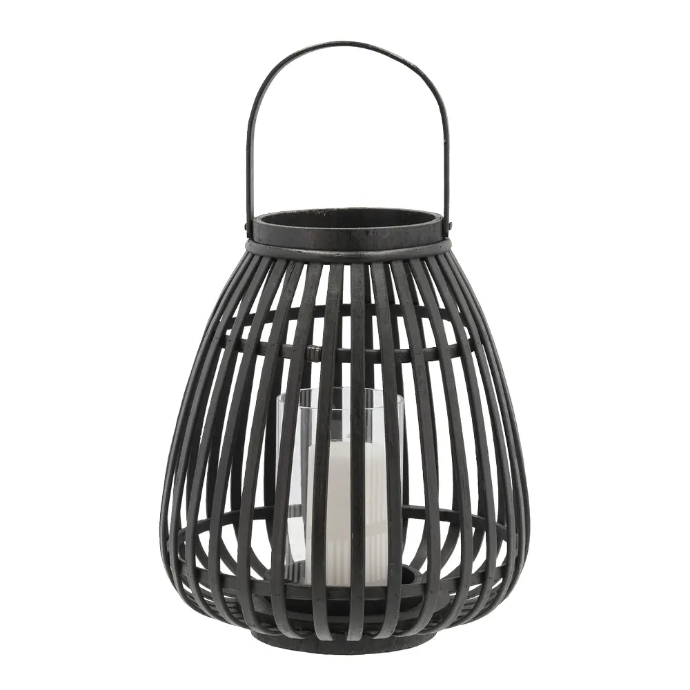Asra lanterne bambus/glass 25x30 cm svart