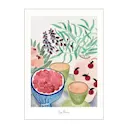 La Poire poster 50x70 cm still life with tea and grapes