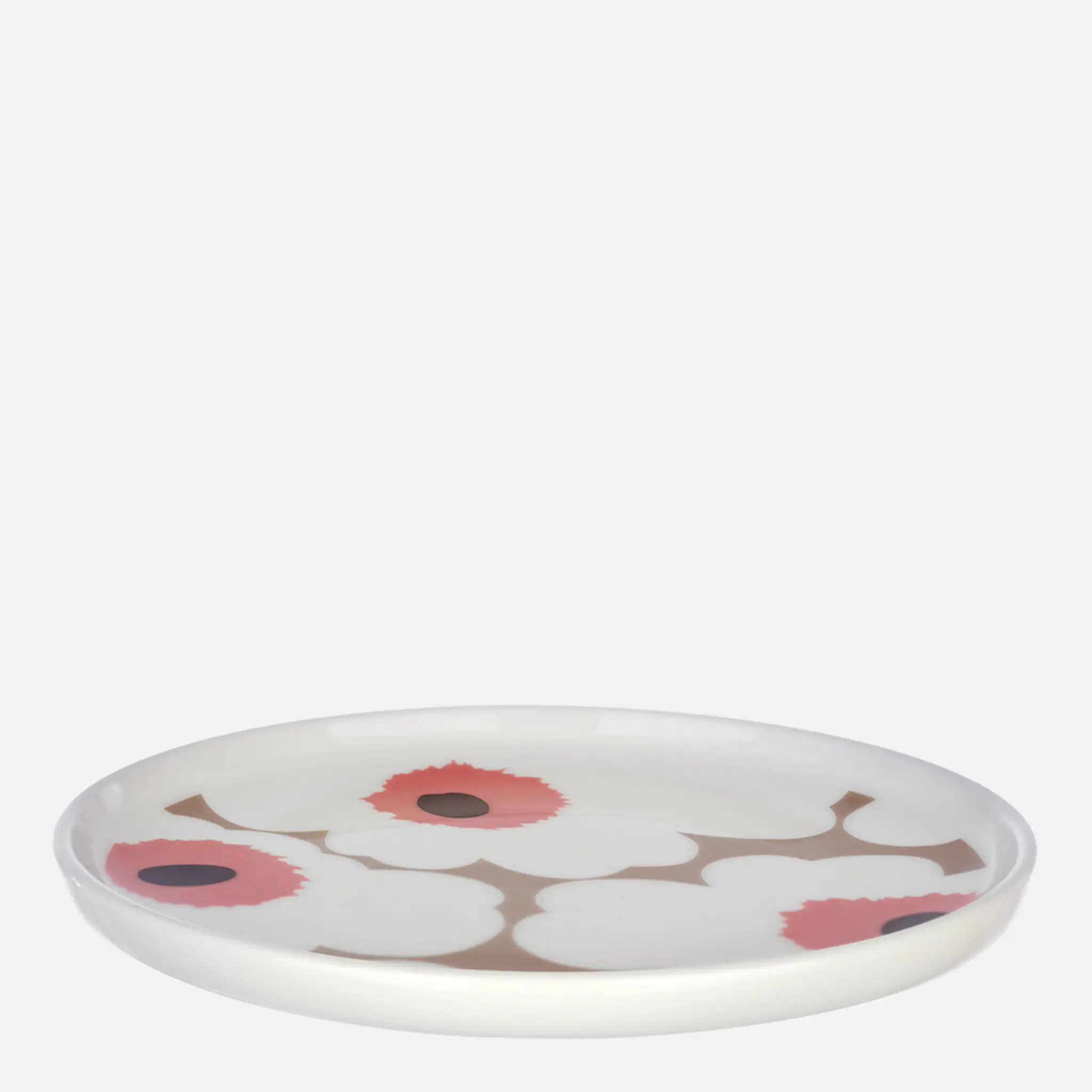 Marimekko Oiva Unikko asjett 13,5 cm hvit/beige/pudderrosa/vinrød