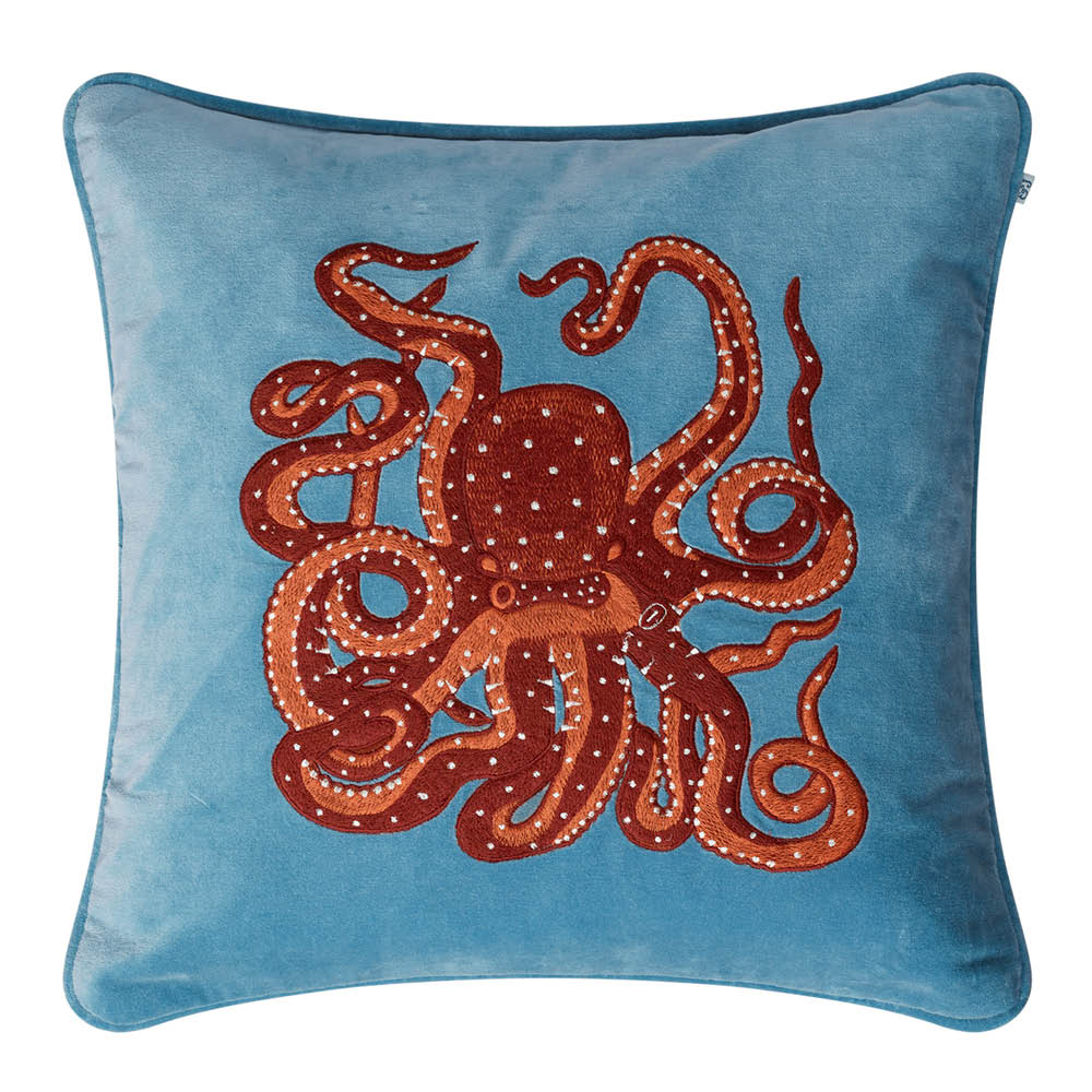 Chhatwal & Jonsson Octopus kuddfodral sammet 50x50 cm Heaven Blue/Orange/Rose